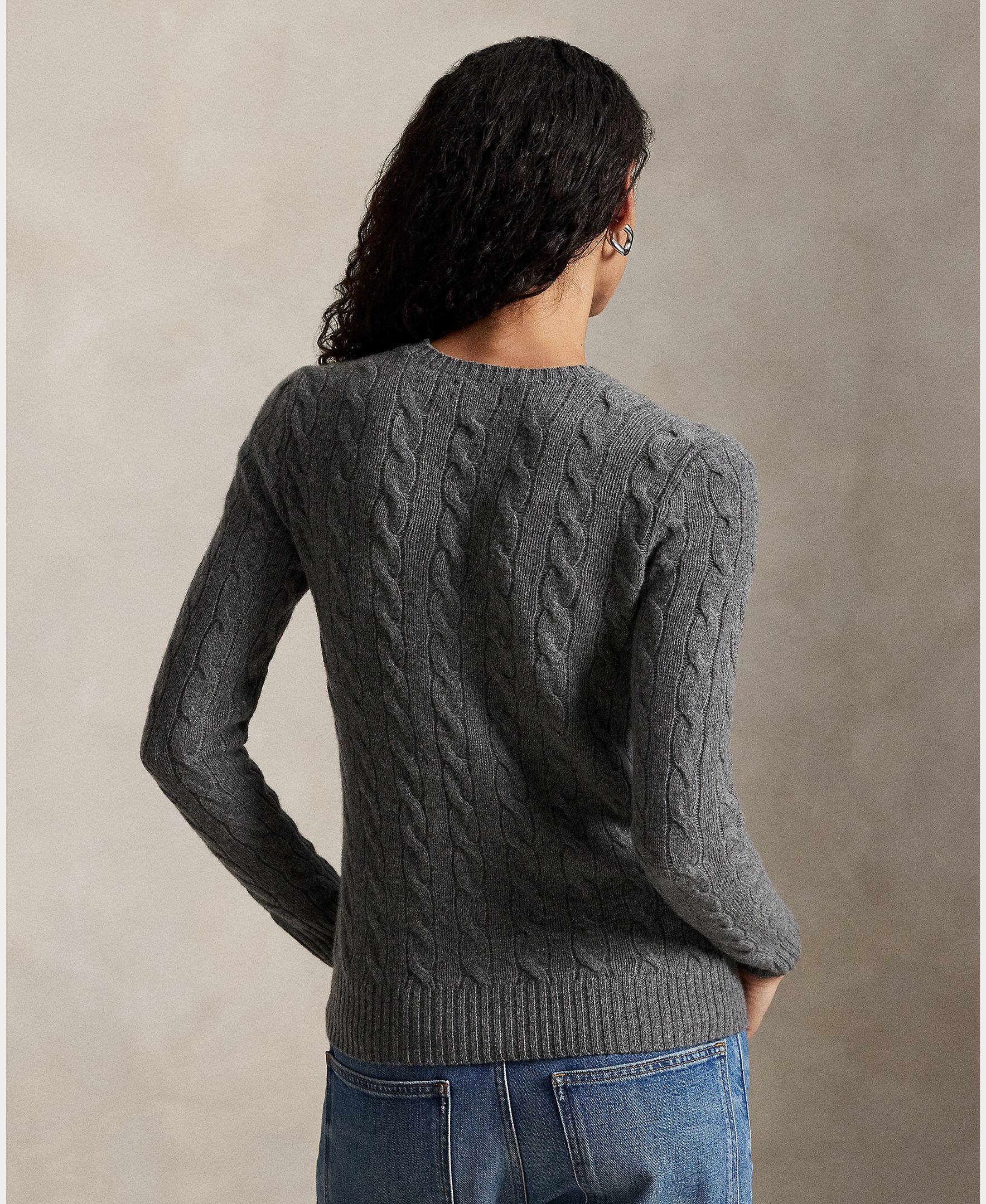Jersey de mujer de lana y cachemira en punto de ochos - Polo Ralph Lauren - Gris Gris-3