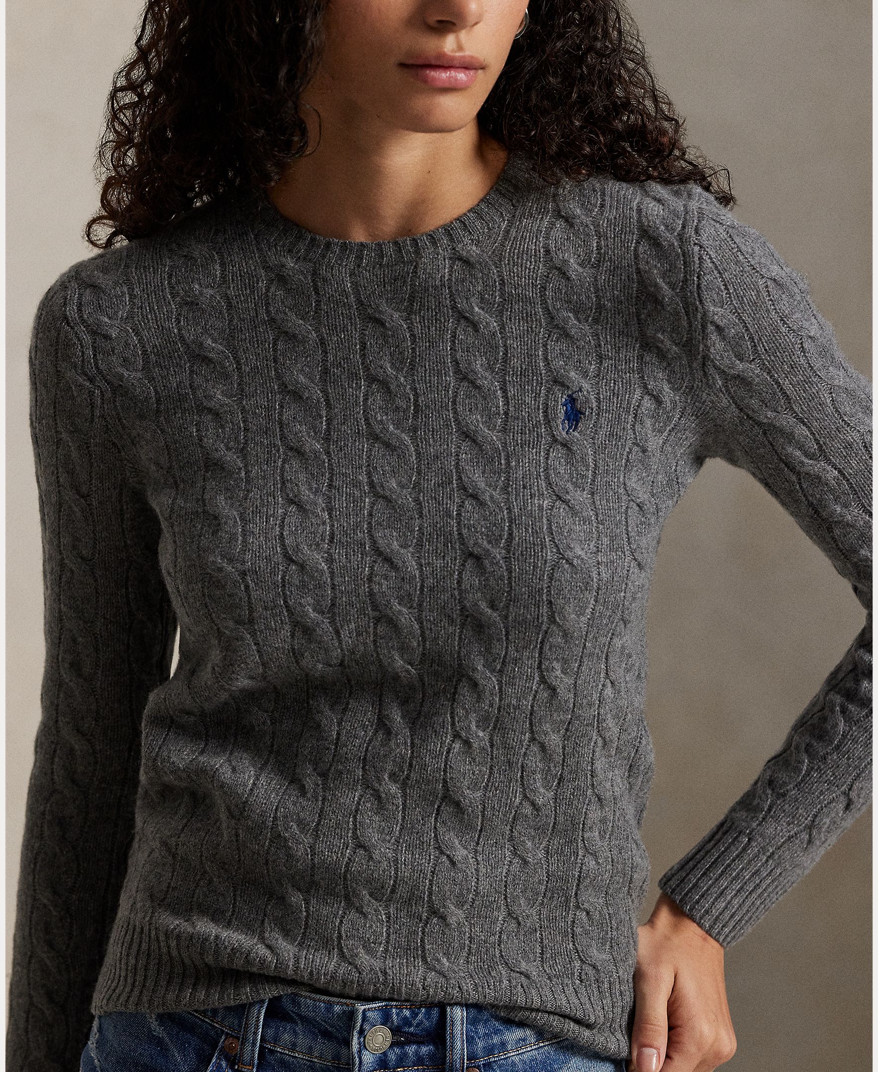 Jersey de mujer de lana y cachemira en punto de ochos - Polo Ralph Lauren - Gris Gris-4