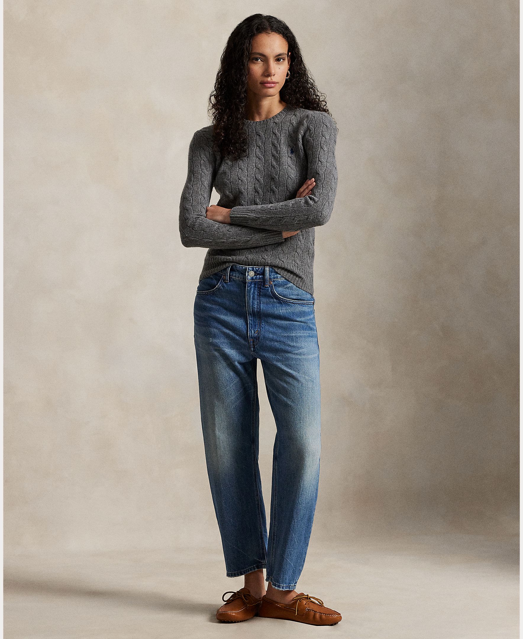 Jersey de mujer de lana y cachemira en punto de ochos - Polo Ralph Lauren - Gris Gris-5