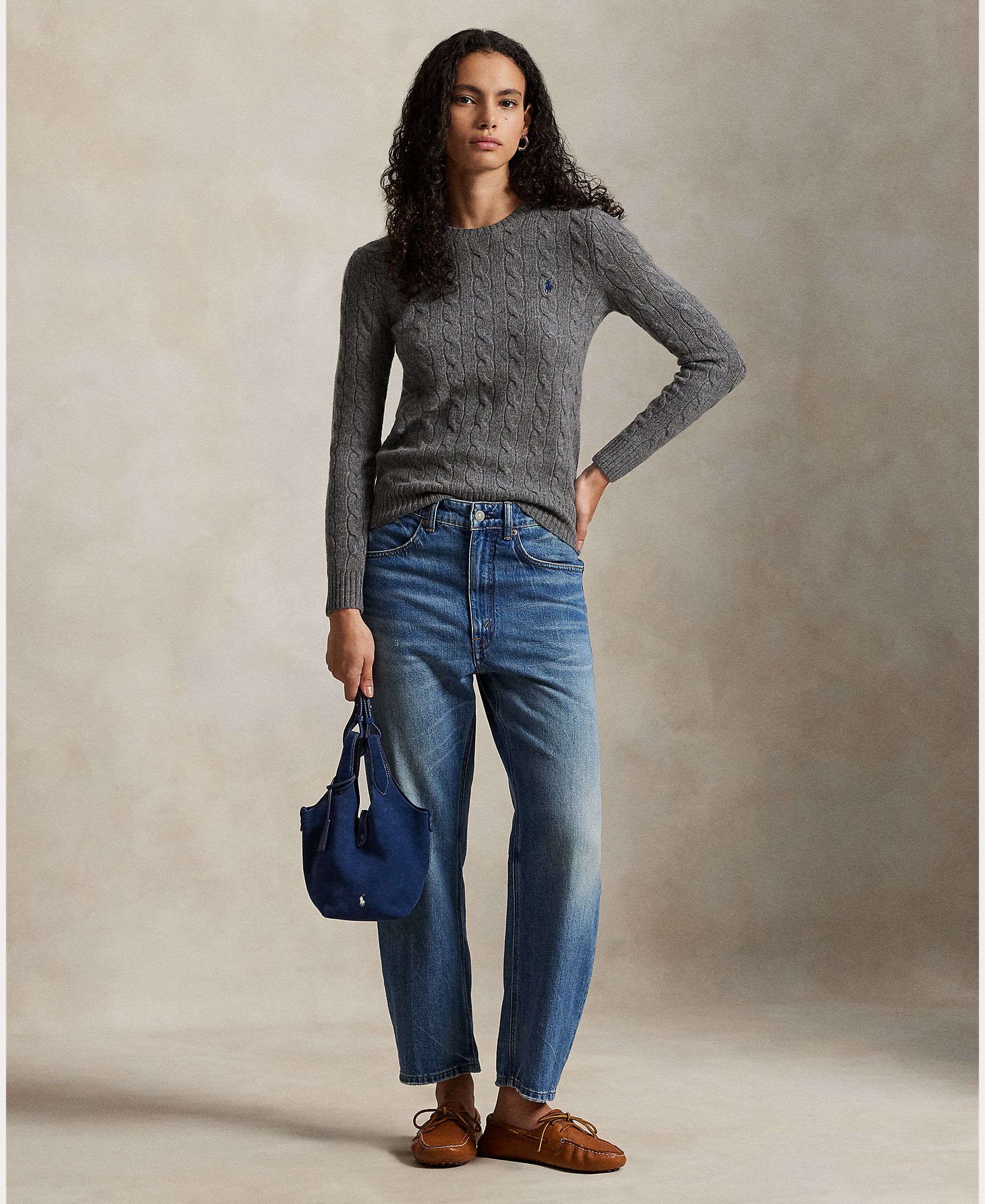 Jersey de mujer de lana y cachemira en punto de ochos - Polo Ralph Lauren - Gris Gris-7