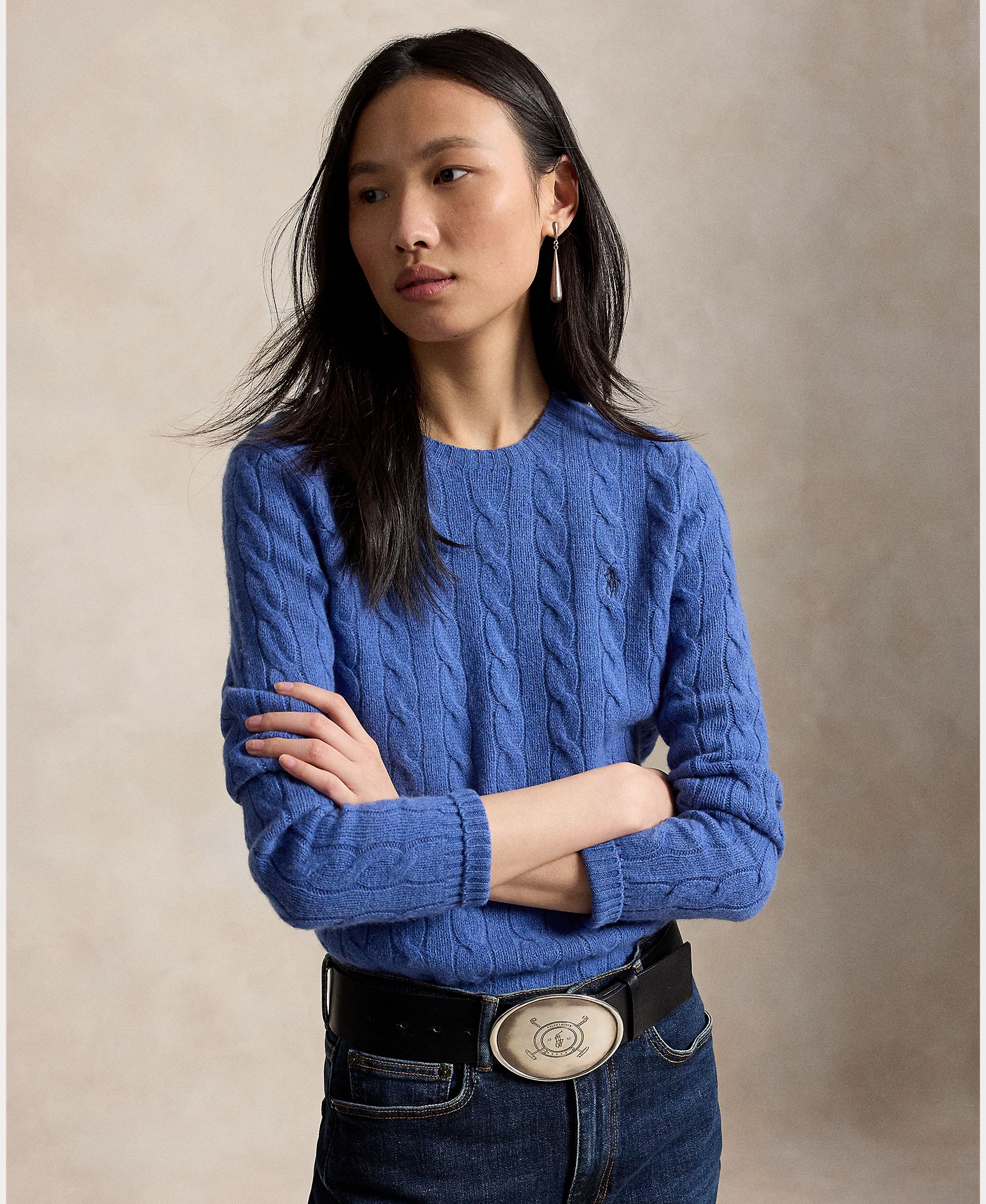 Jersey de mujer de lana y cachemira en punto de ochos - Polo Ralph Lauren - Azulón Azulón-1