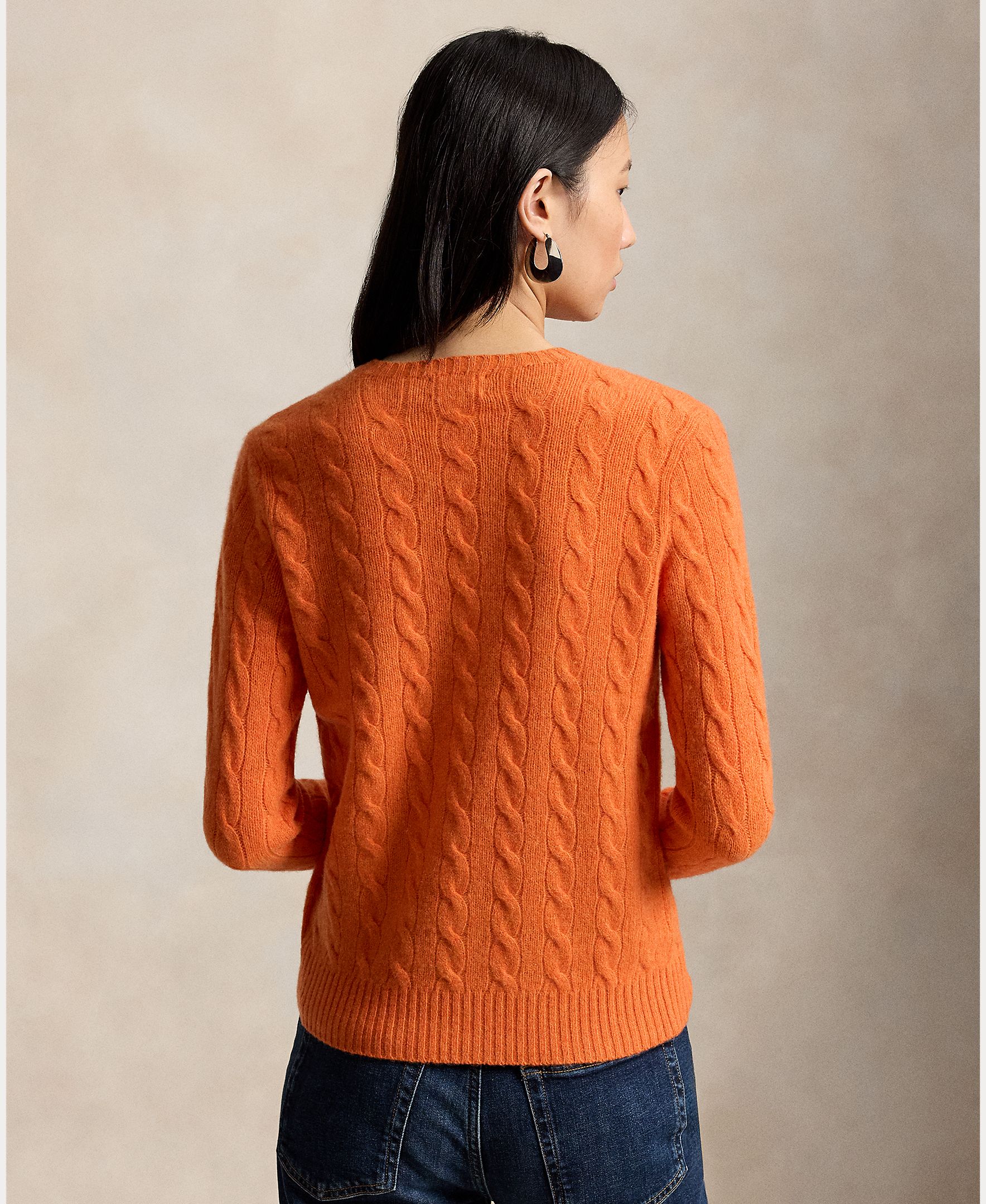Jersey de mujer de lana y cachemira en punto de ochos - Polo Ralph Lauren - Naranja Naranja-3