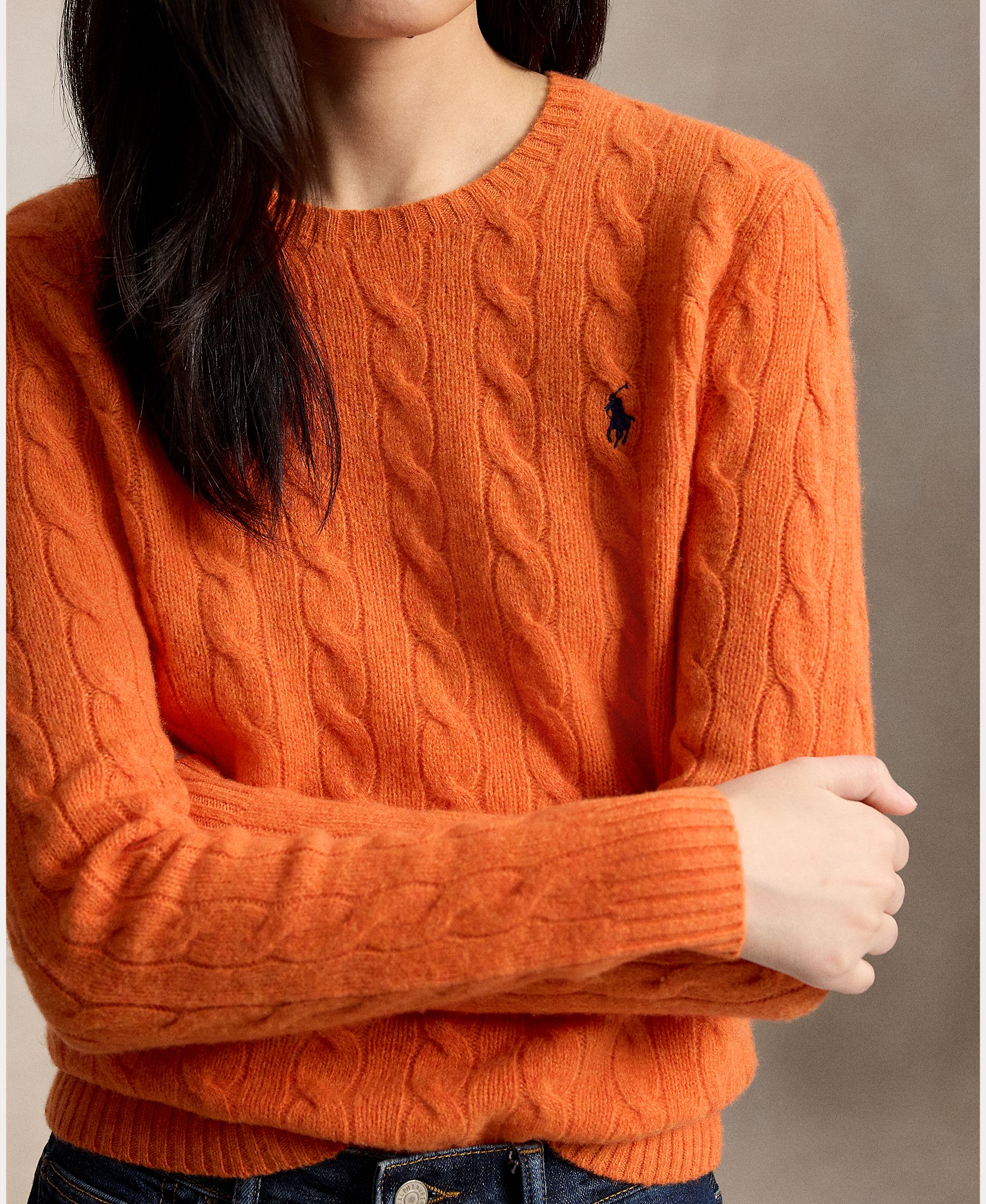 Jersey de mujer de lana y cachemira en punto de ochos - Polo Ralph Lauren - Naranja Naranja-4