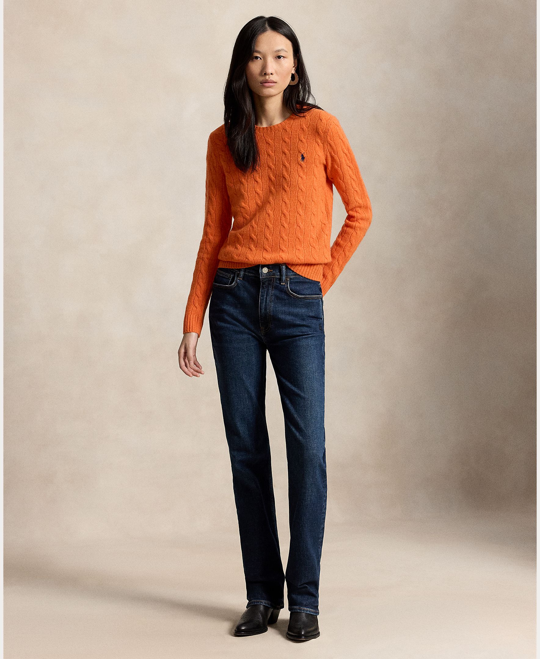 Jersey de mujer de lana y cachemira en punto de ochos - Polo Ralph Lauren - Naranja Naranja-6