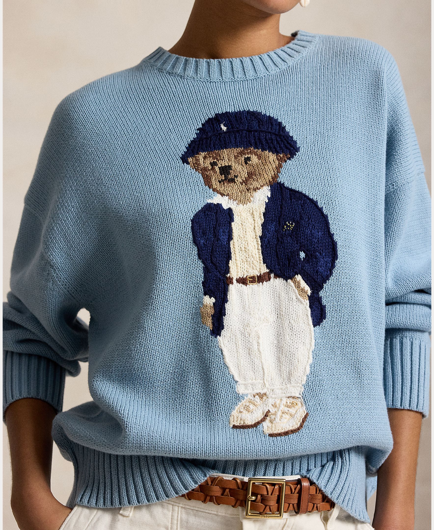 Camisola de Malha com Decote Redondo e Polo Bear Azul-porcelana-4