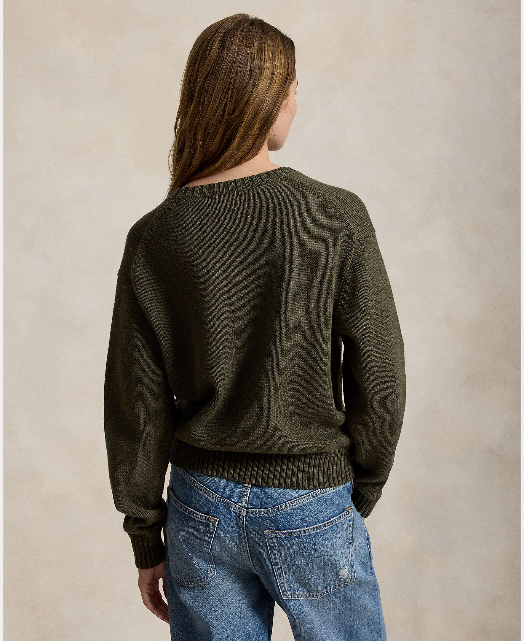 Camisola de Malha com Decote Redondo e Polo Bear Verde-militar-3