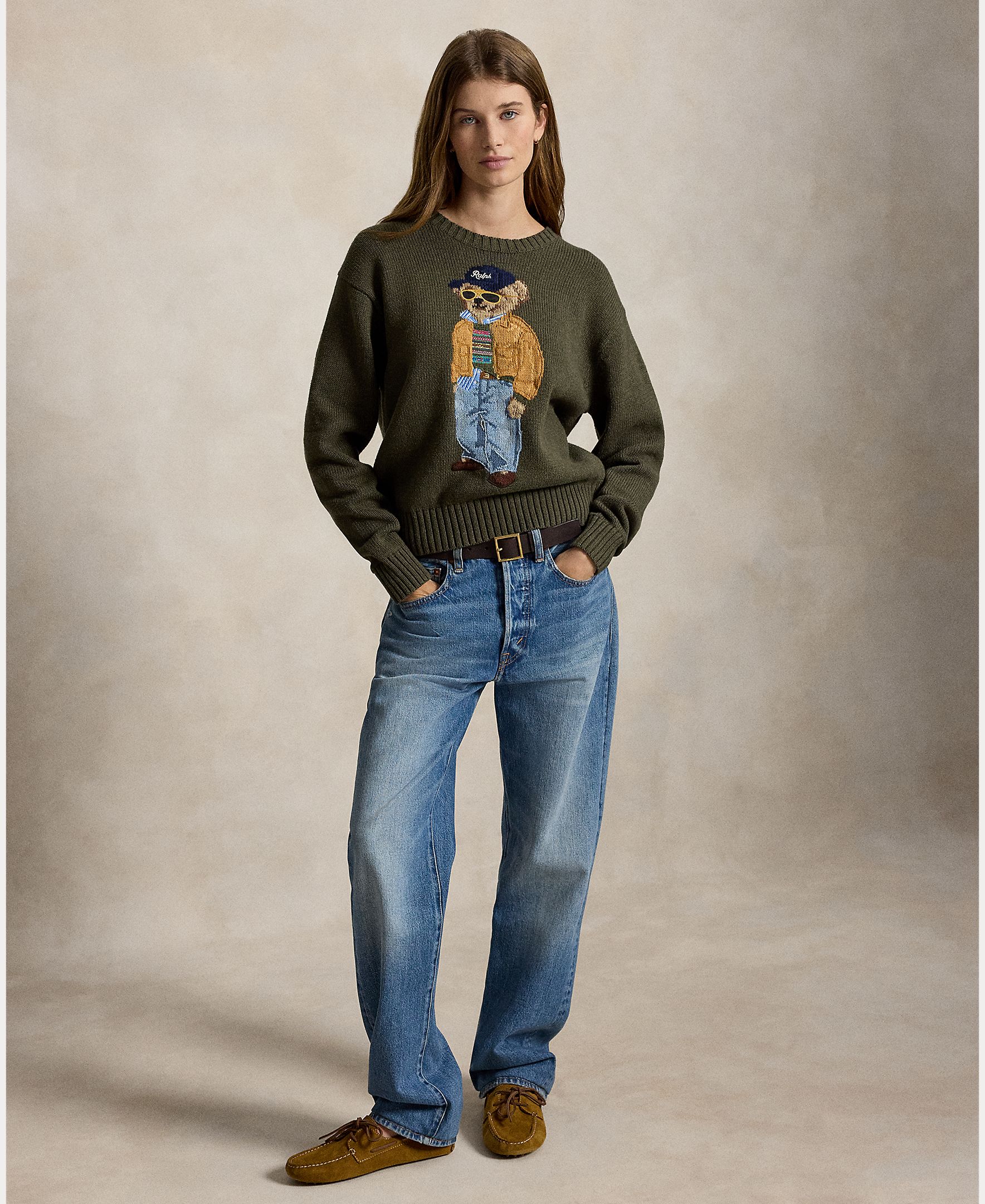 Camisola de Malha com Decote Redondo e Polo Bear Verde-militar-6