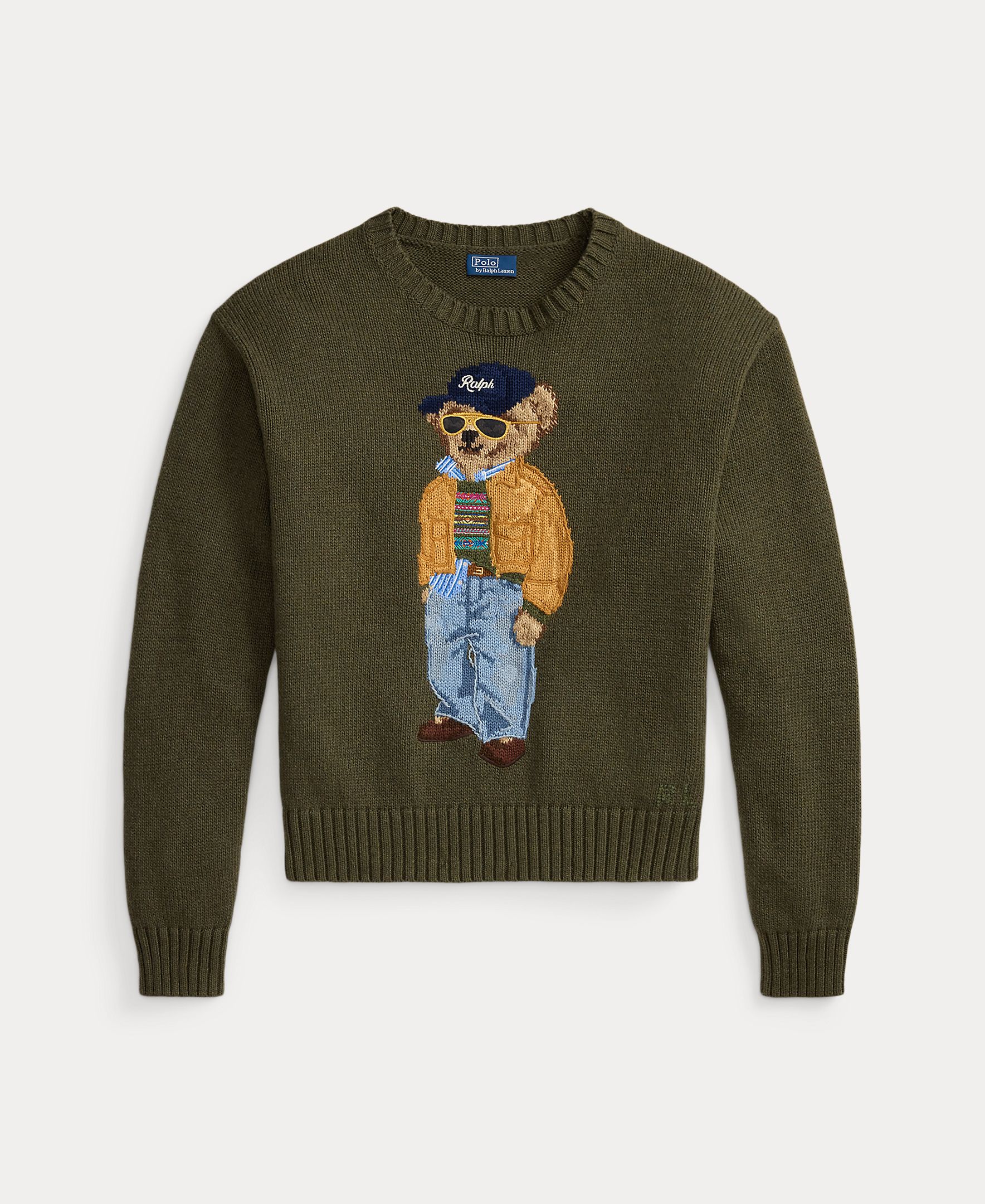 Camisola de Malha com Decote Redondo e Polo Bear Verde-militar-5