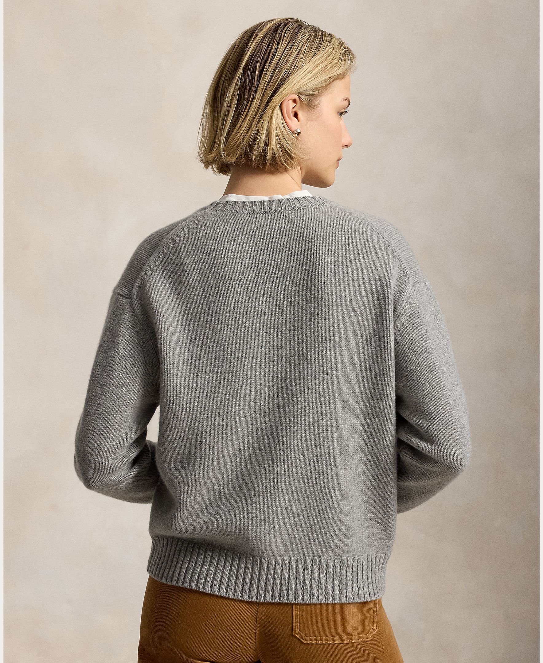 Camisola de Malha de Lã e Caxemira com Polo Bear Cinzento-3
