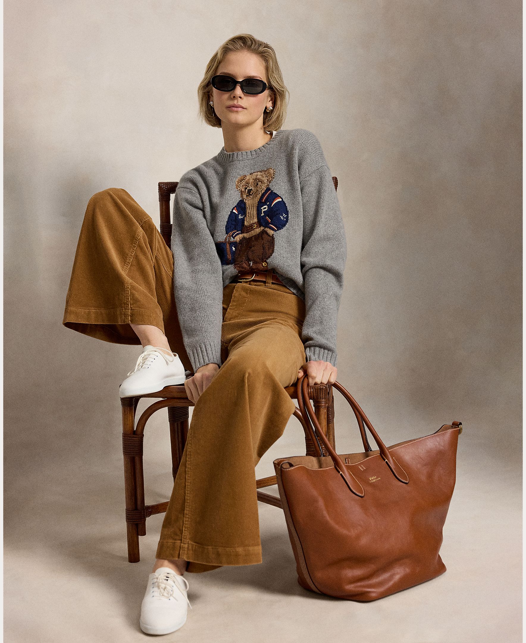 Camisola de Malha de Lã e Caxemira com Polo Bear Cinzento-5