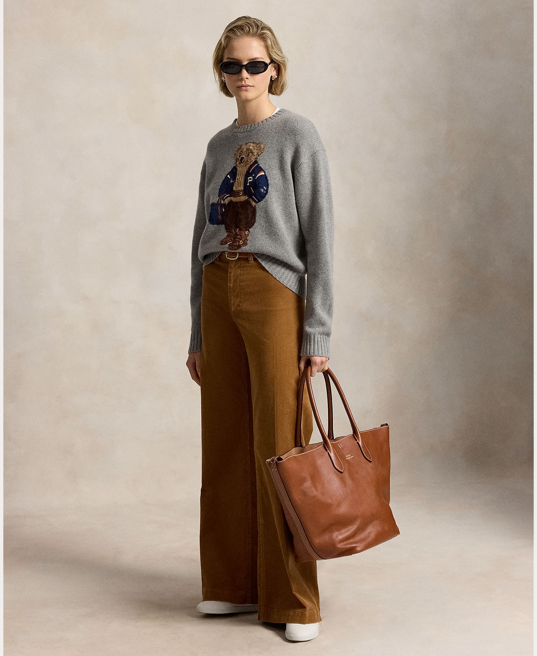 Camisola de Malha de Lã e Caxemira com Polo Bear Cinzento-7