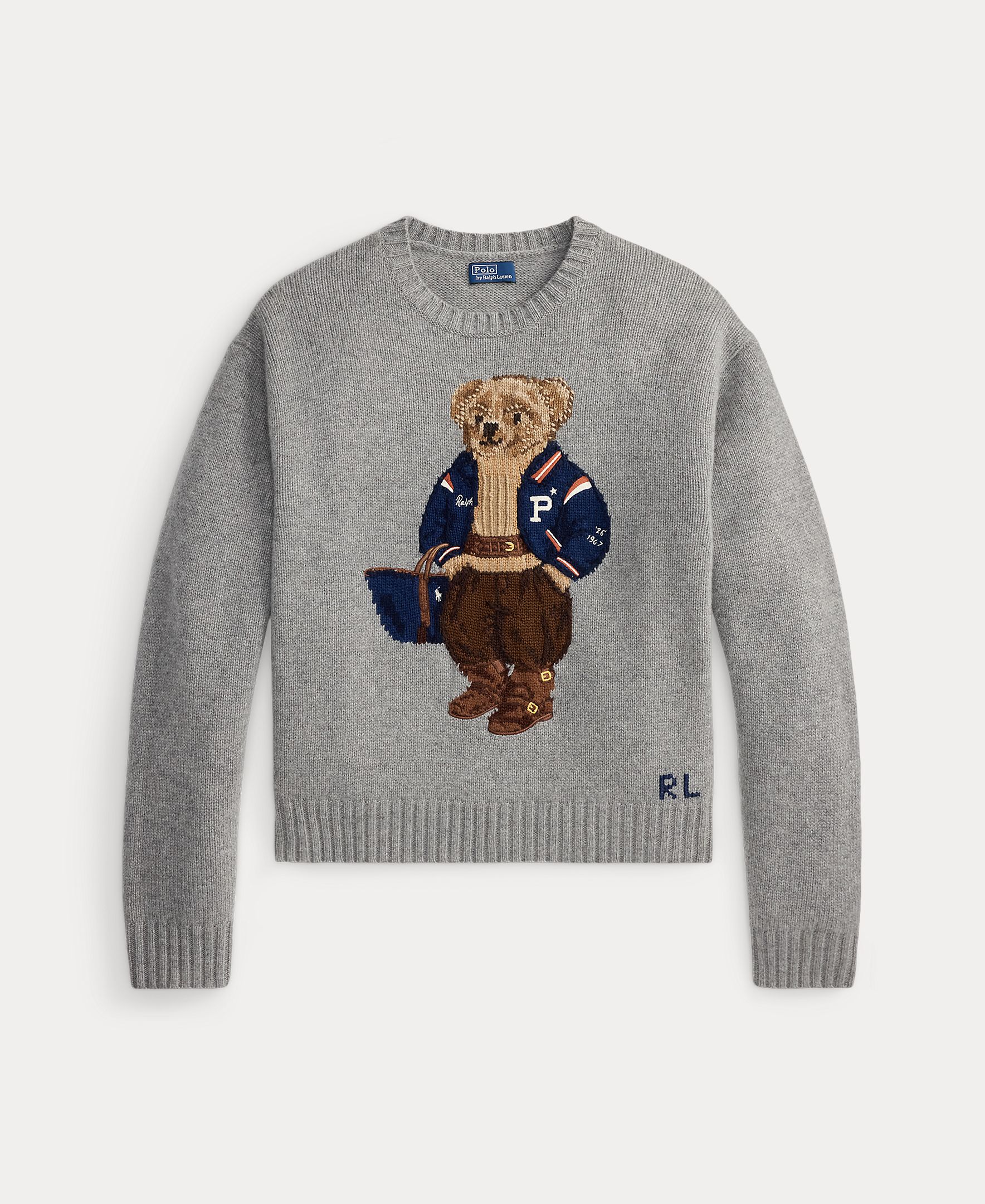 Camisola de Malha de Lã e Caxemira com Polo Bear Cinzento-6