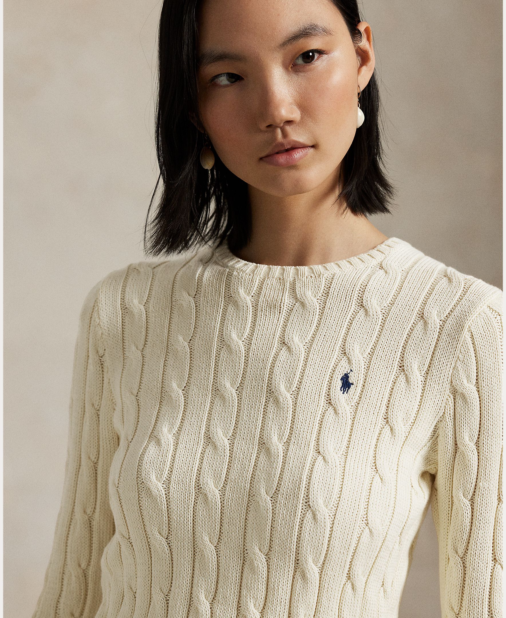 Jersey de mujer de lana y cachemira en punto de ochos - Polo Ralph Lauren - Blanco Blanco-4