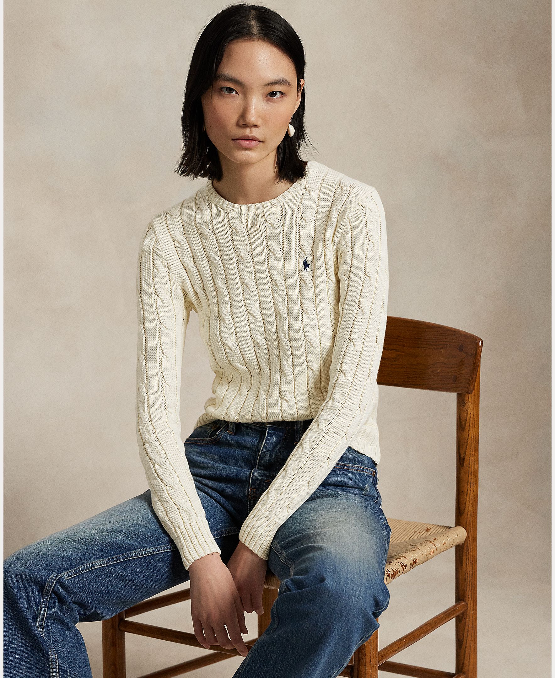 Jersey de mujer de lana y cachemira en punto de ochos - Polo Ralph Lauren - Blanco Blanco-5