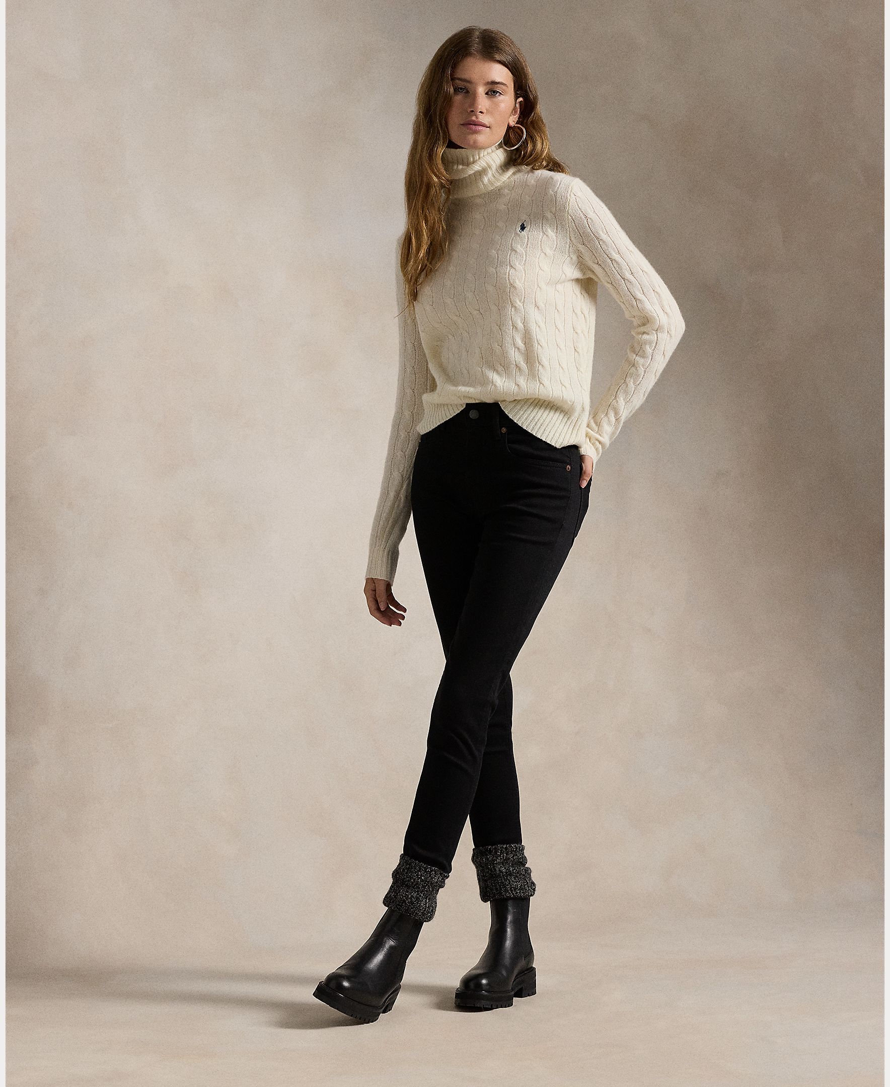 Jersey de mujer de cashmere y lana con cuello vuelto - Polo Ralph Lauren - Crudo Crudo-6