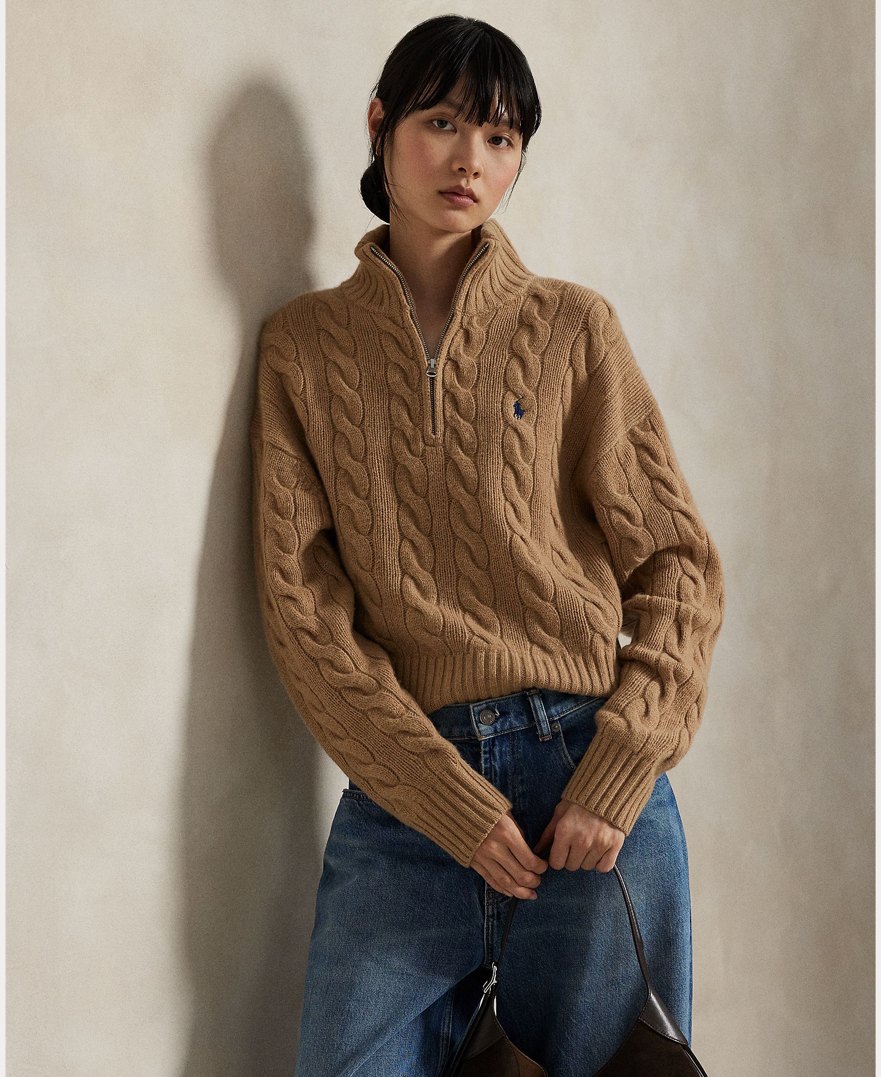 Jersey de mujer de lana y cachemira en punto de ochos - Polo Ralph Lauren - Marrón claro Marrón claro-1