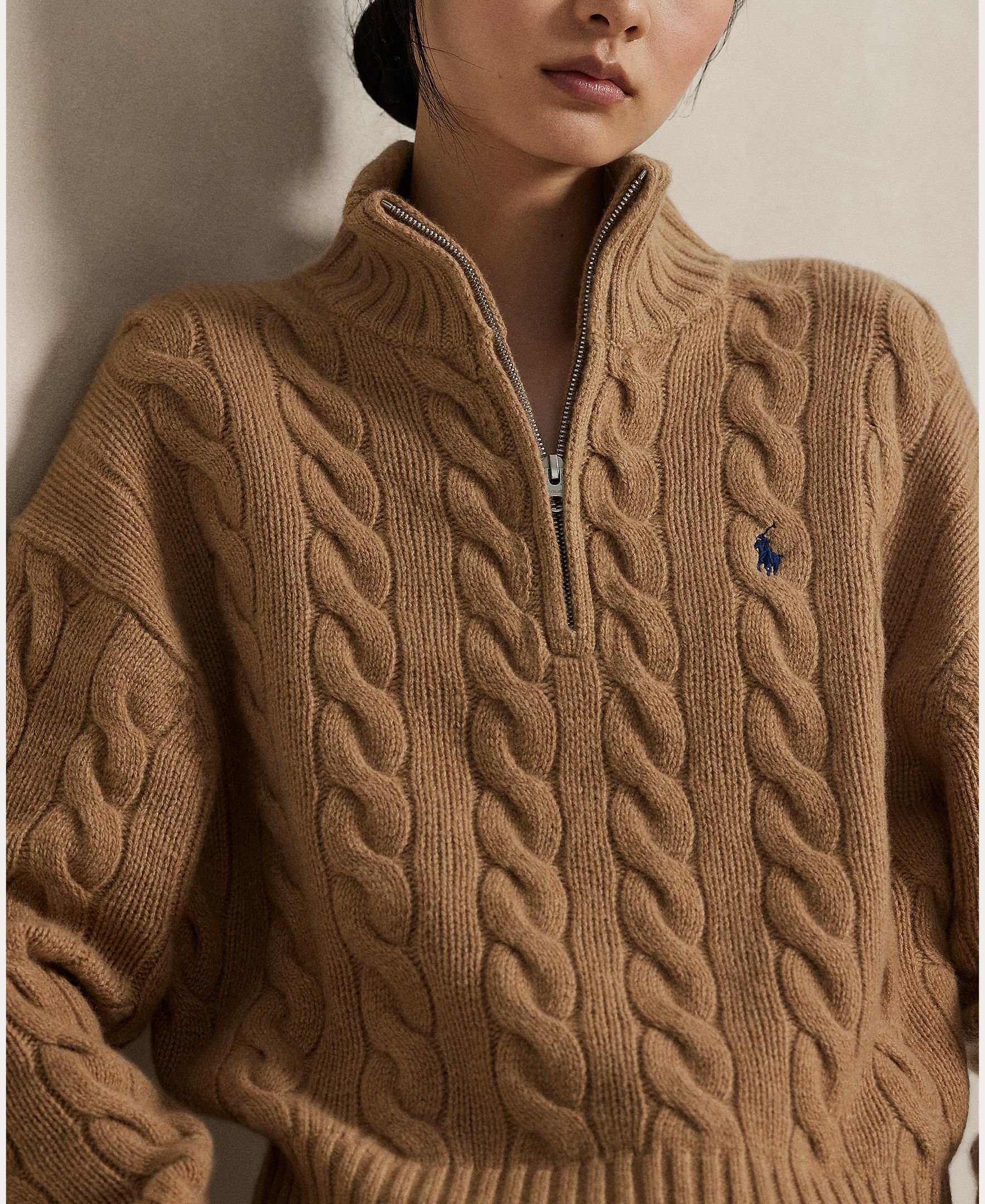 Jersey de mujer de lana y cachemira en punto de ochos - Polo Ralph Lauren - Marrón claro Marrón claro-4