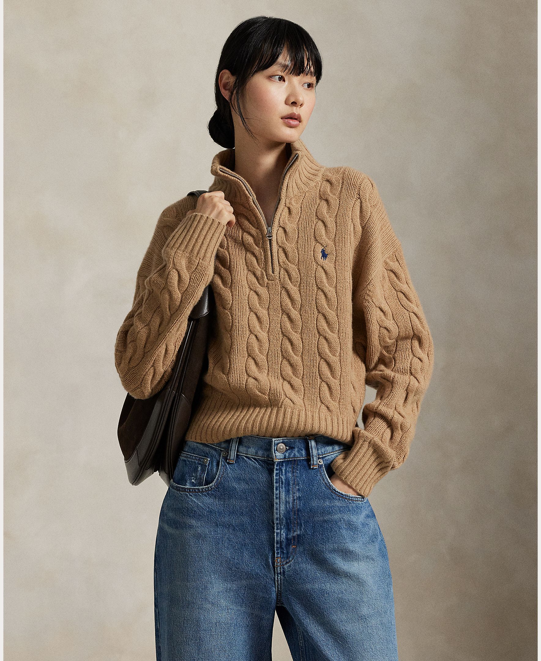 Jersey de mujer de lana y cachemira en punto de ochos - Polo Ralph Lauren - Marrón claro Marrón claro-5