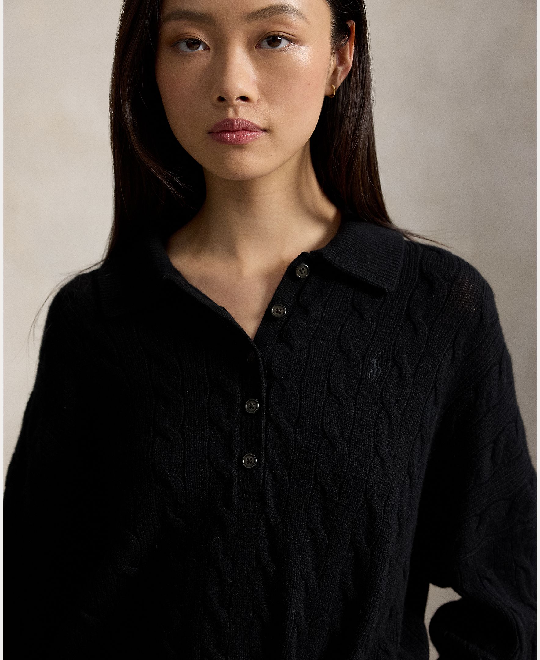 Jersey de mujer Henley en punto de ochos - Polo Ralph Lauren - Negro Negro-4