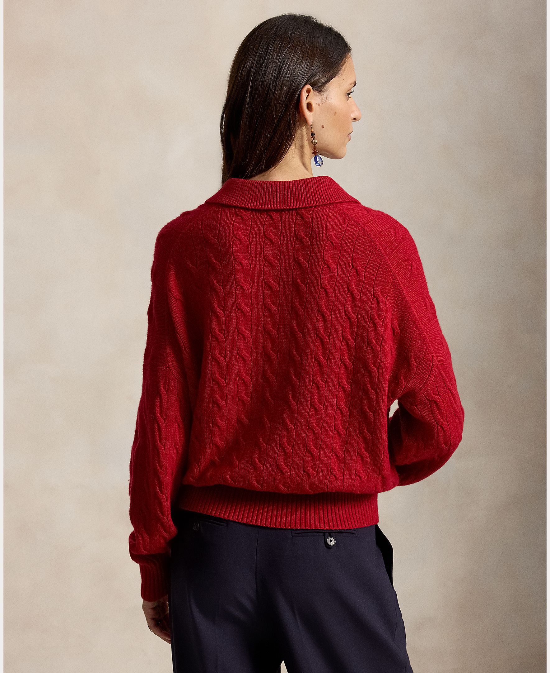 Jersey de mujer Henley en punto de ochos - Polo Ralph Lauren - Rojo Rojo-3