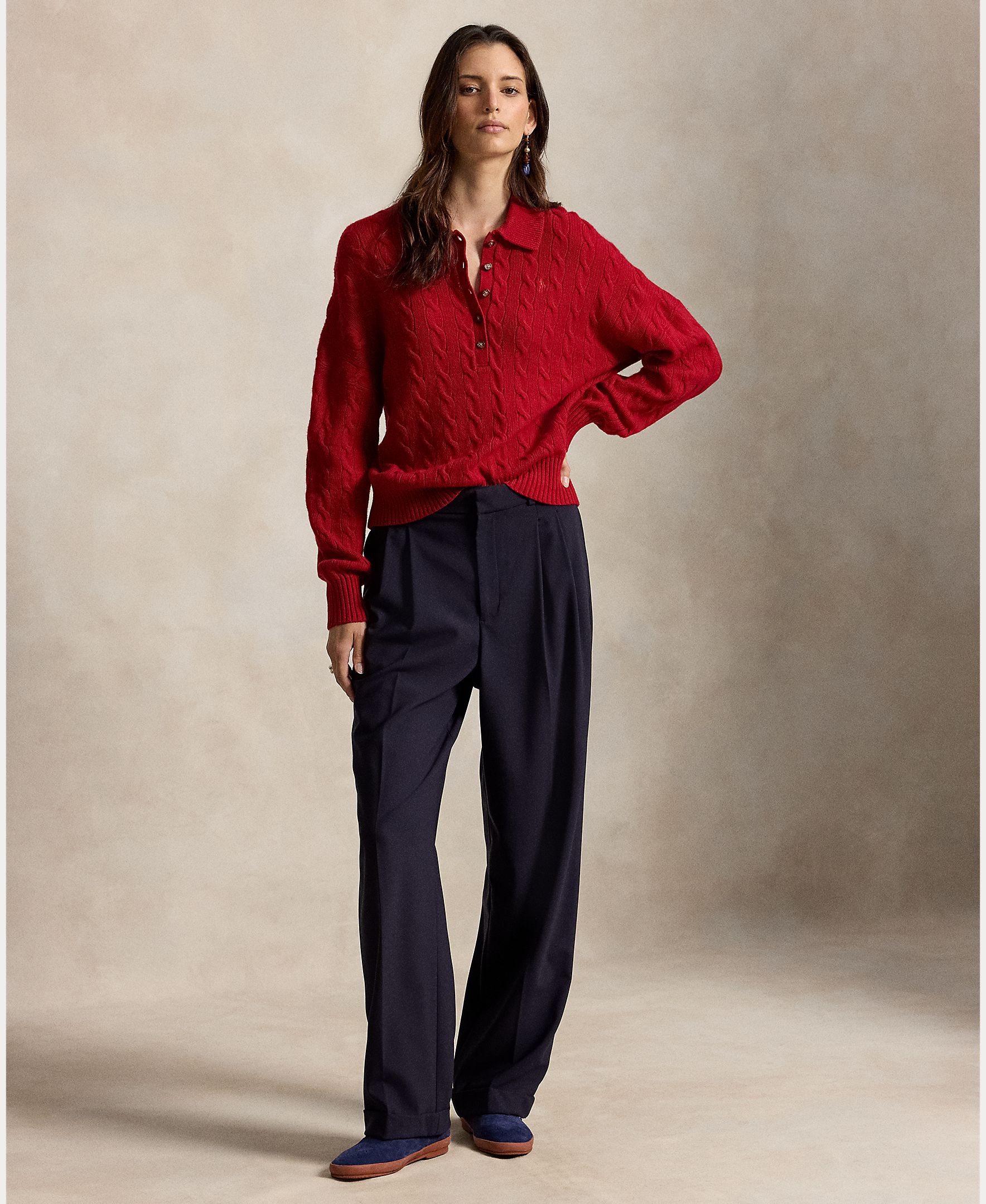 Jersey de mujer Henley en punto de ochos - Polo Ralph Lauren - Rojo Rojo-7