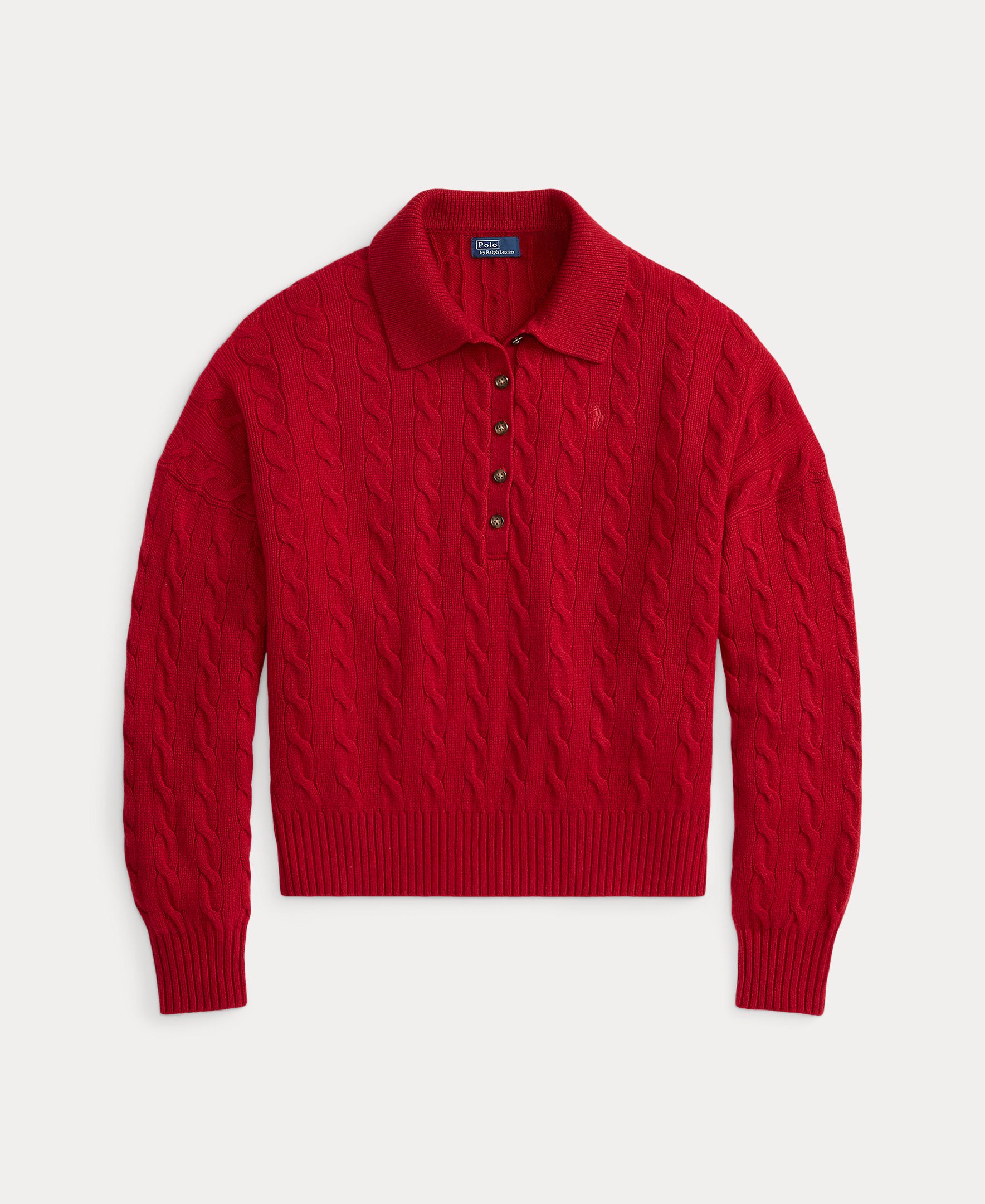 Jersey de mujer Henley en punto de ochos - Polo Ralph Lauren - Rojo Rojo-6