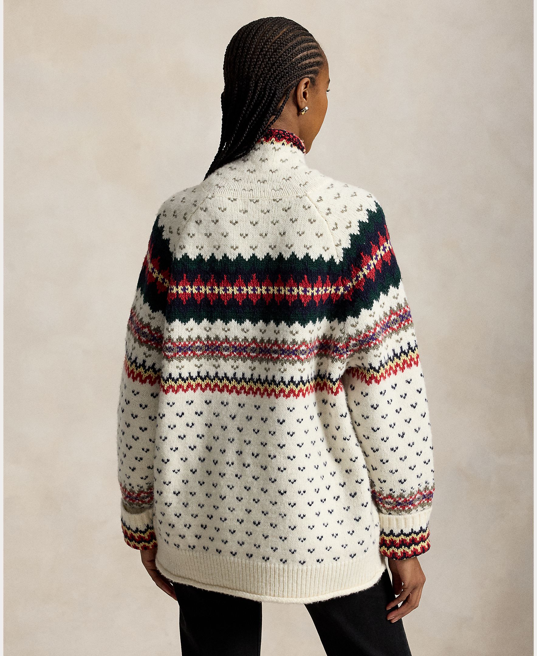 Camisola de Malha de Lã e Algodão com Gola Alta Branco-3