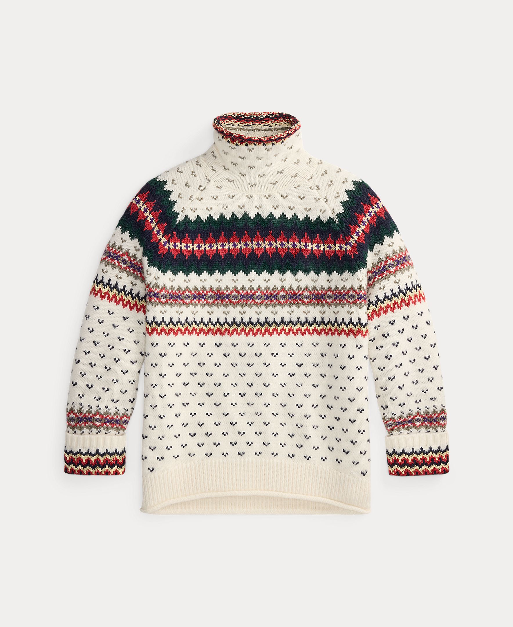 Camisola de Malha de Lã e Algodão com Gola Alta Branco-5
