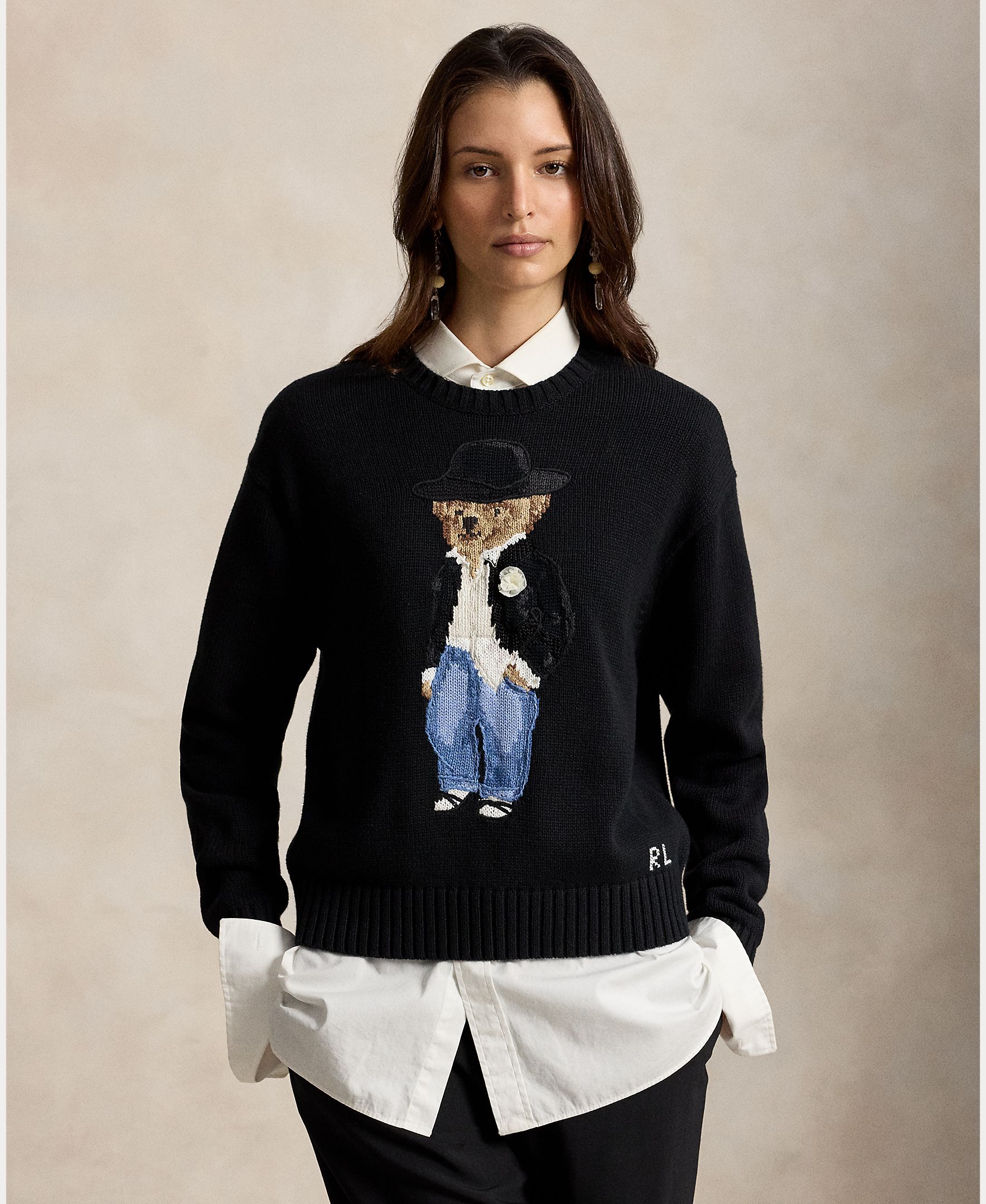 Jersey de mujer de algodón con Polo Bear - Polo Ralph Lauren - Negro Negro-1