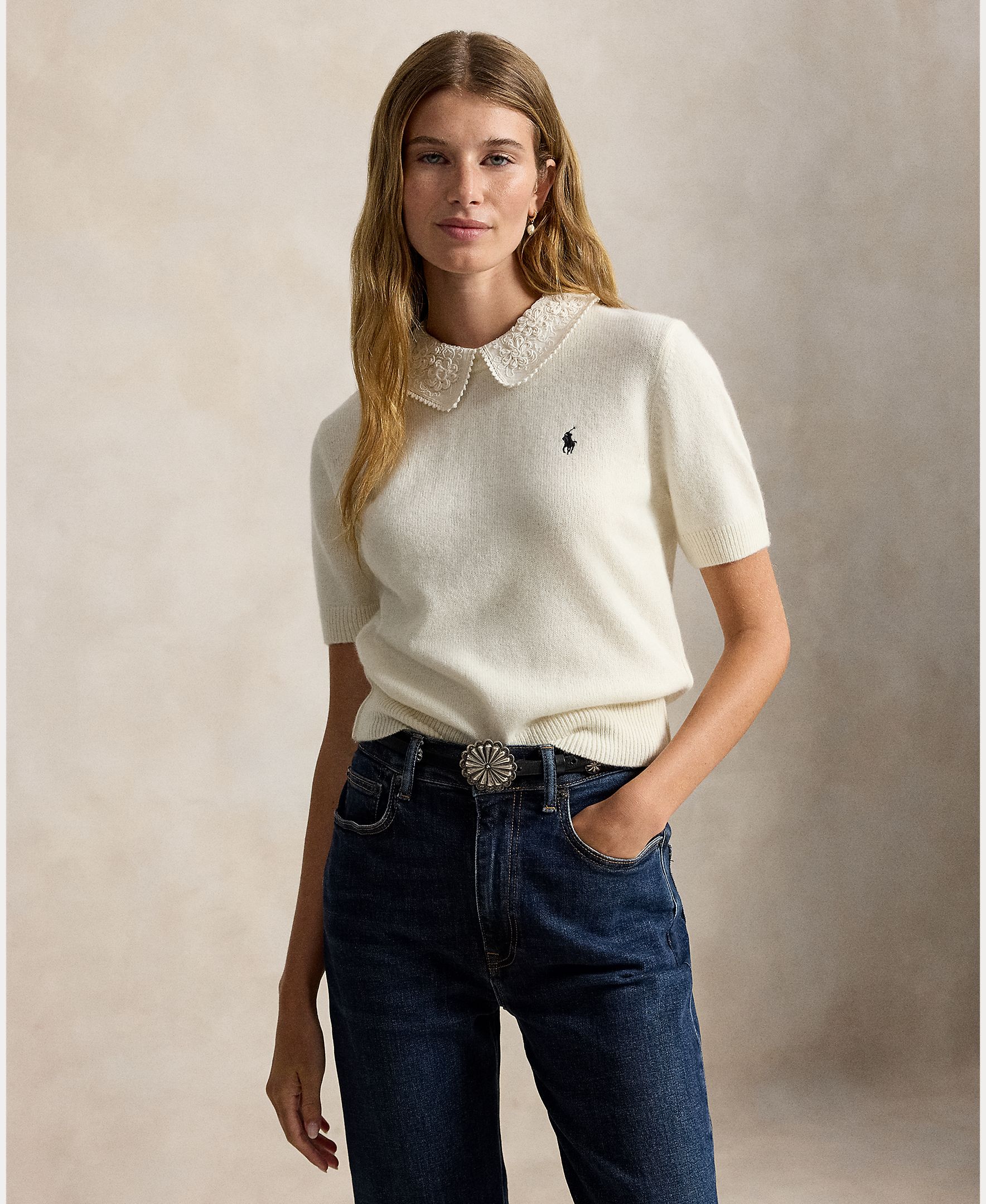 Jersey de mujer de lana de manga corta - Polo Ralph Lauren - Blanco Blanco-1