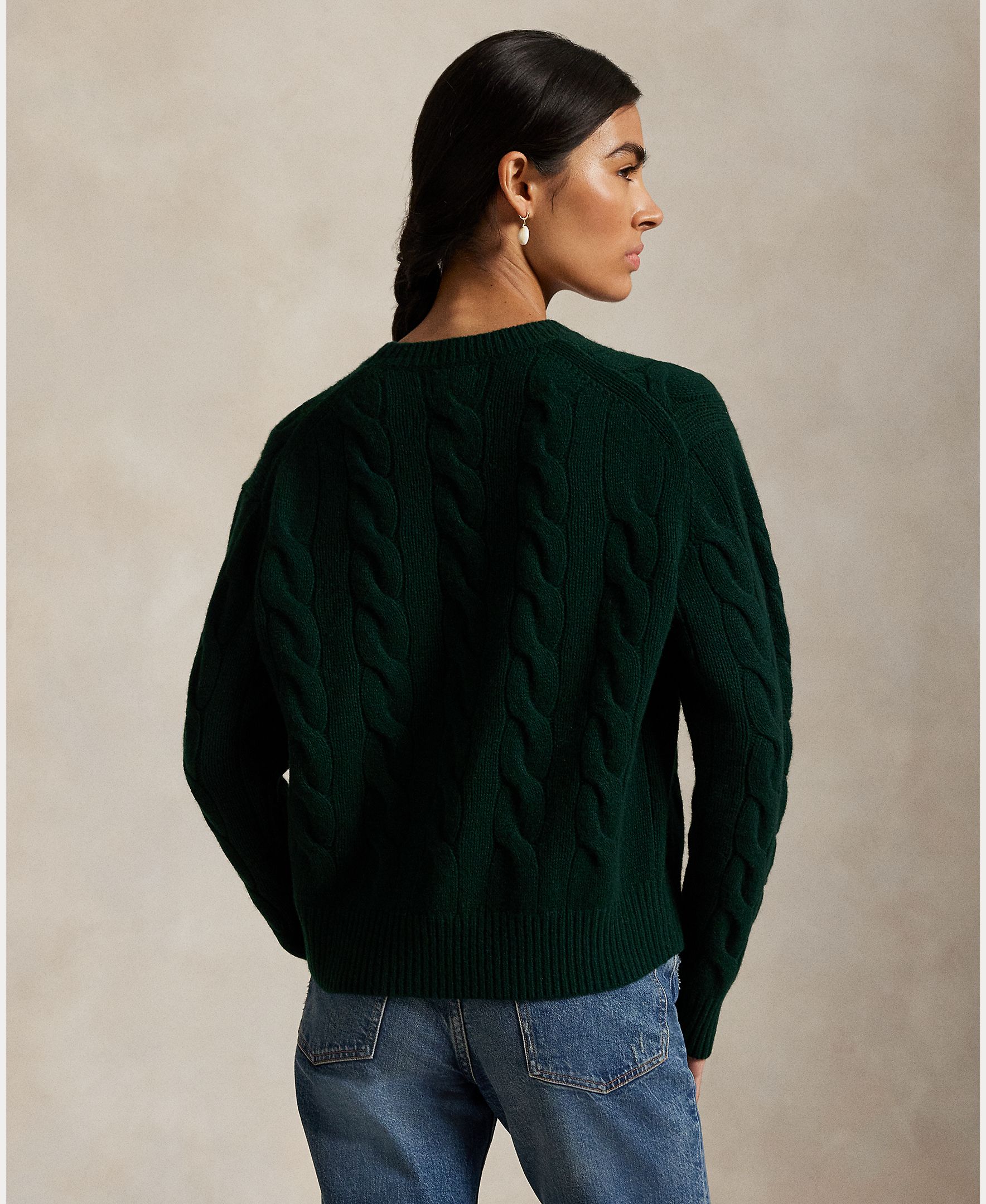 Jersey de mujer de lana y cashmere en punto de ochos - Polo Ralph Lauren - Verde oscuro Verde oscuro-3