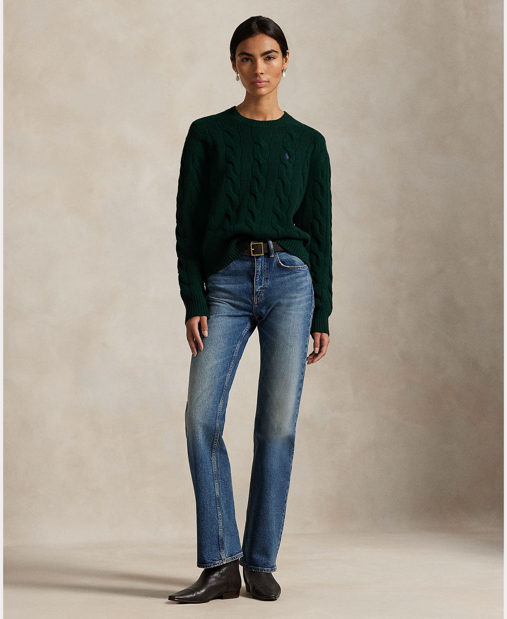 Jersey de mujer de lana y cashmere en punto de ochos - Polo Ralph Lauren - Verde oscuro Verde oscuro-6