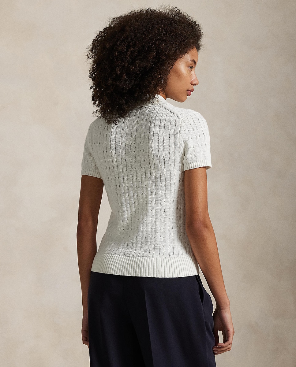 Cardigan de Algodão com Manga Curta Branco-3