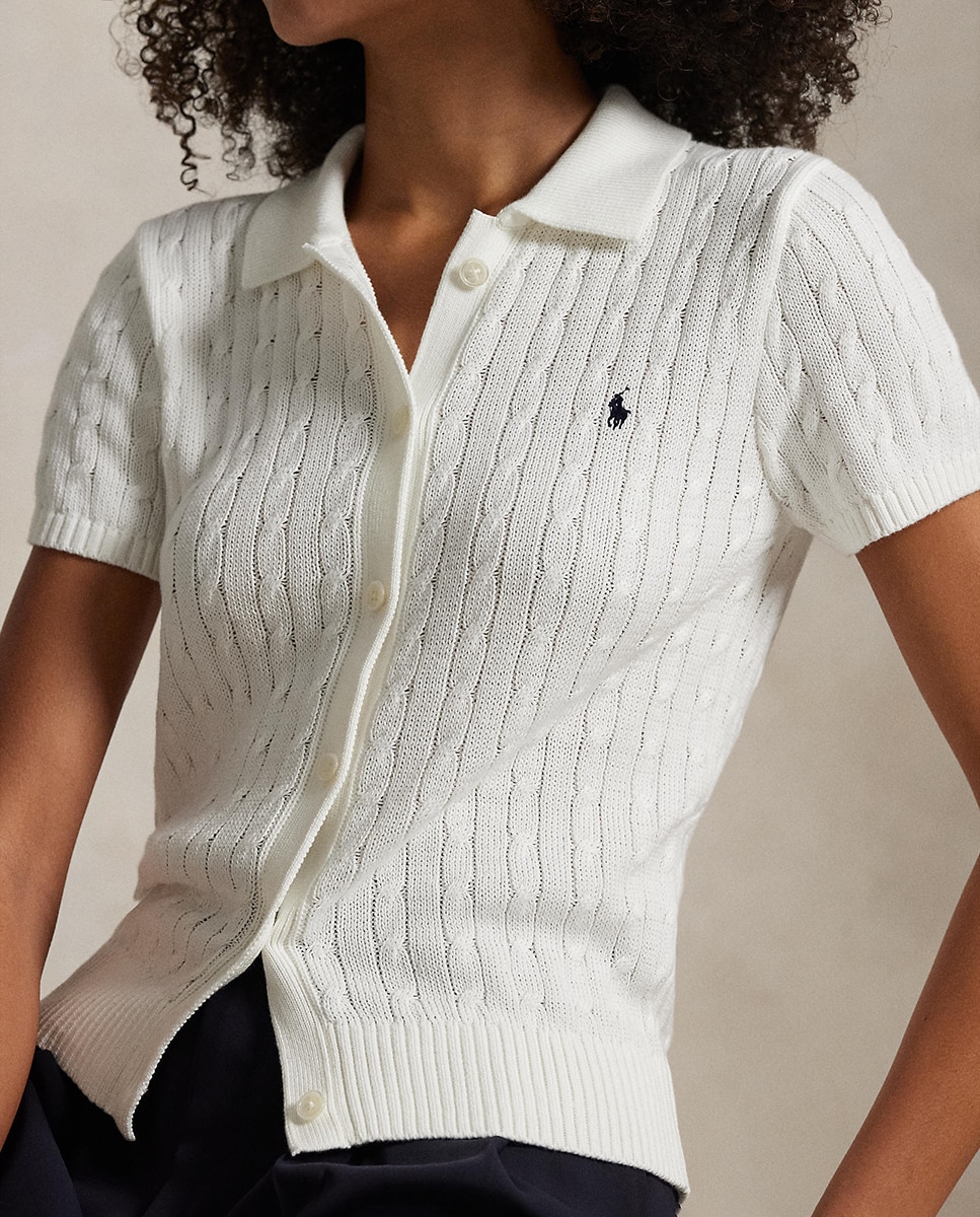 Cardigan de Algodão com Manga Curta Branco-5