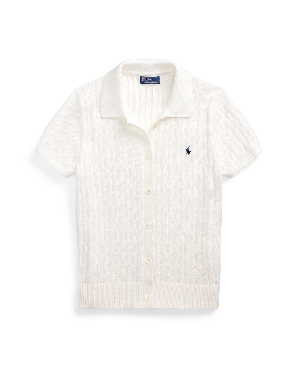 Cardigan de Algodão com Manga Curta Branco-6