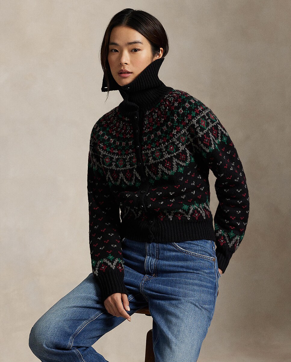 Cardigan de Lã com Estampado Preto-1