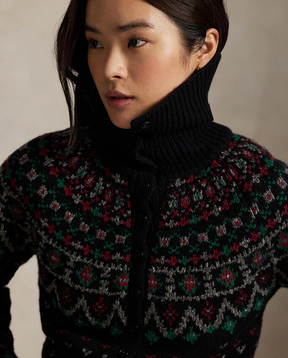 Cardigan de Lã com Estampado Preto-4