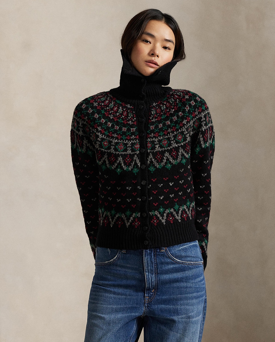 Cardigan de Lã com Estampado Preto-5