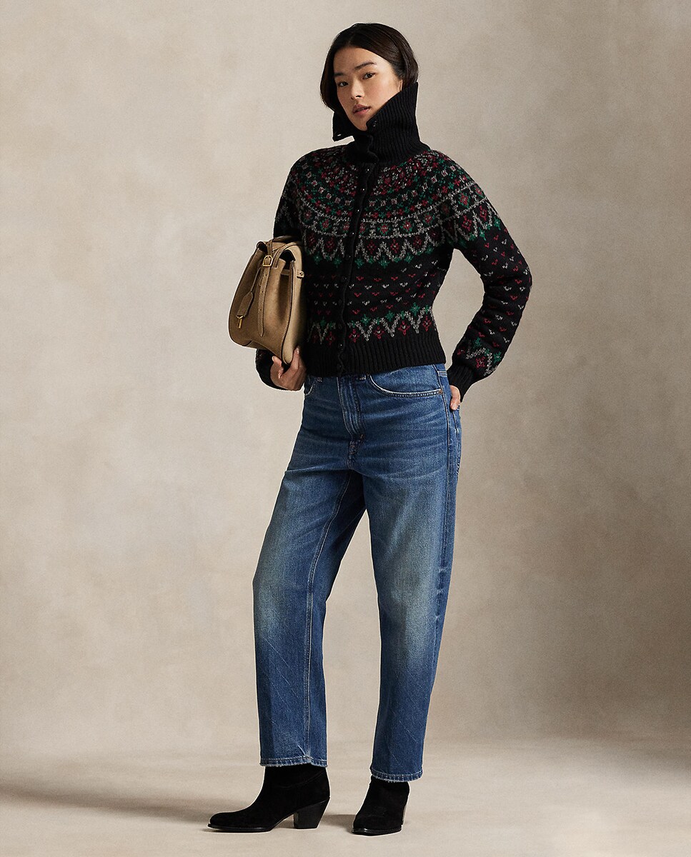 Cardigan de Lã com Estampado Preto-7