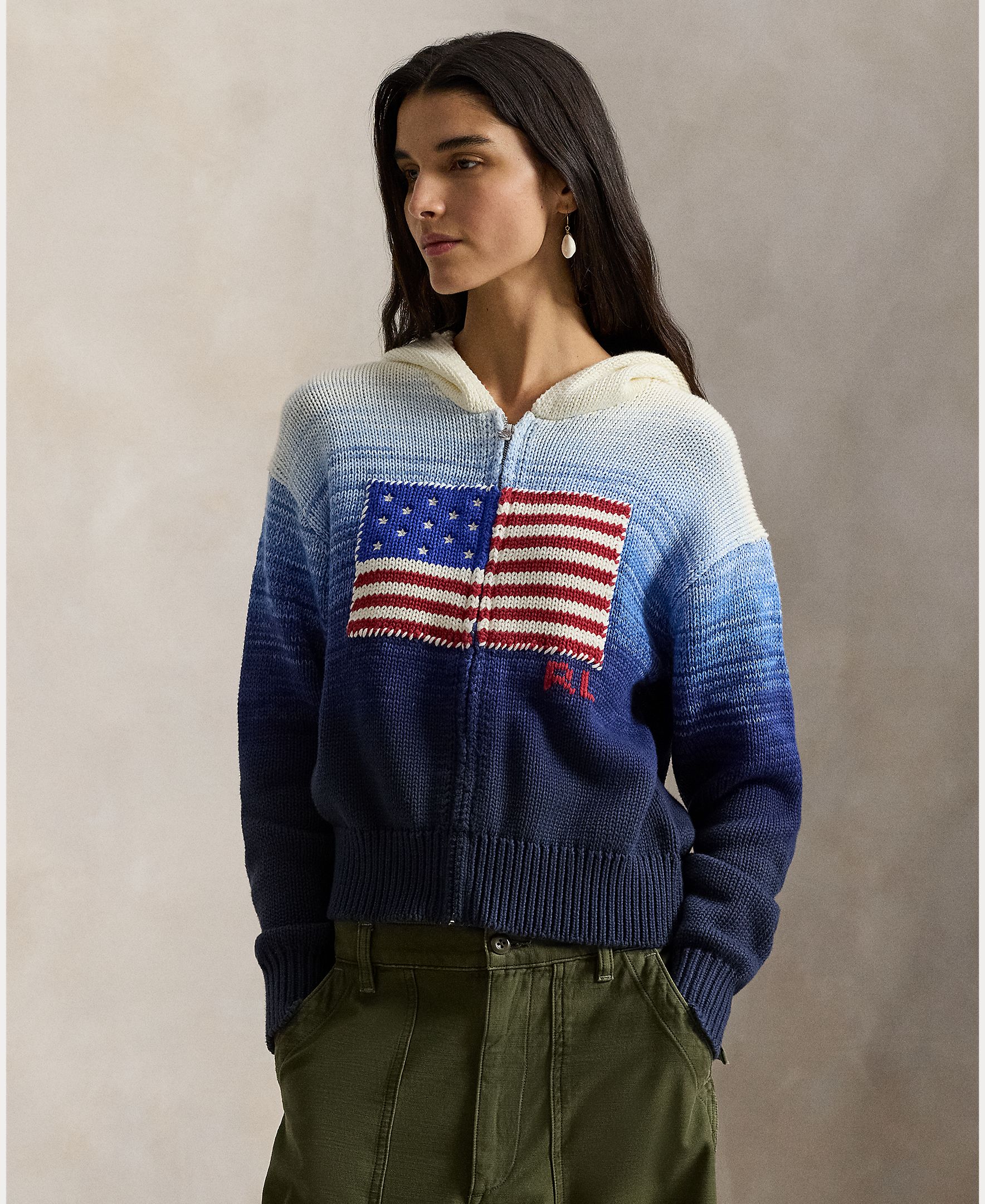 Imagem 0 de Cardigan com Fecho de Correr em Degradé com Bandeira