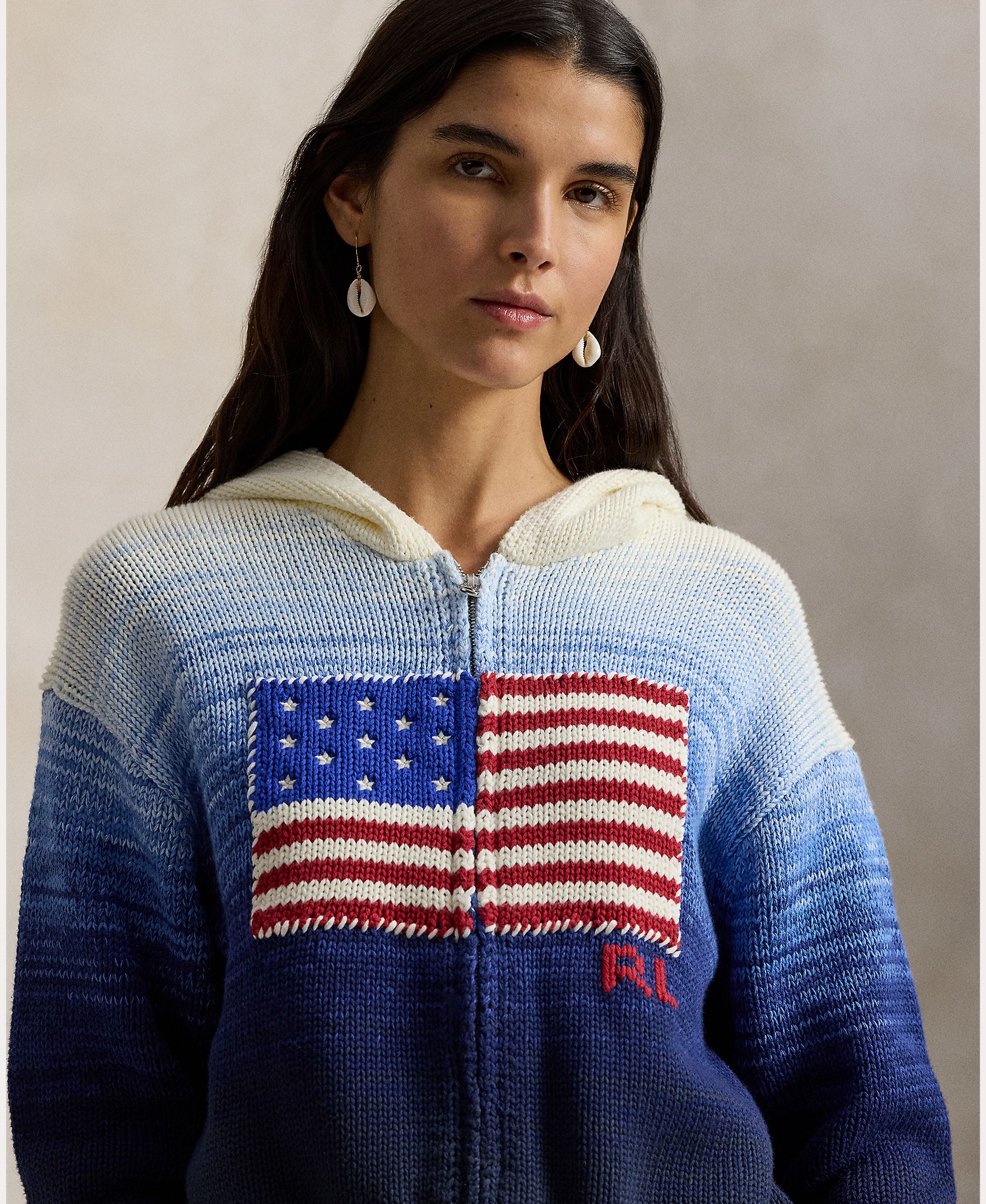 Cardigan com Fecho de Correr em Degradé com Bandeira Azul-3