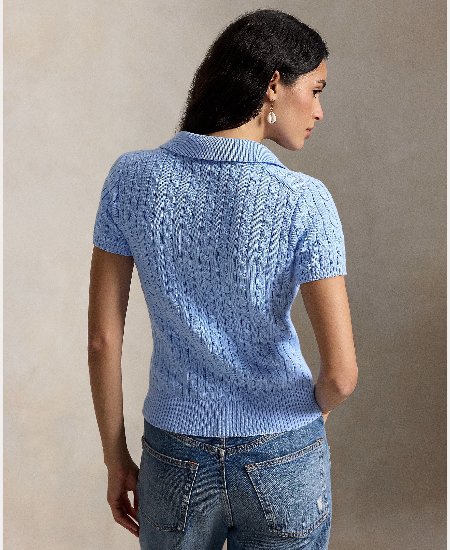 Cardigan de Algodão com Manga Curta Porcelana-3