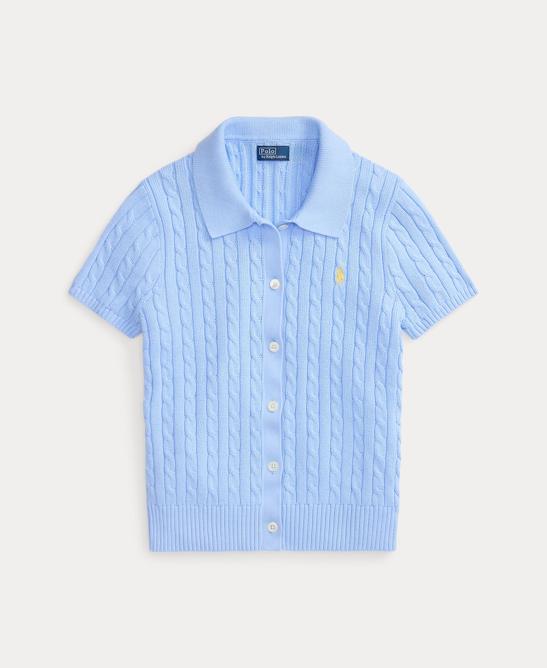 Cardigan de Algodão com Manga Curta Porcelana-5