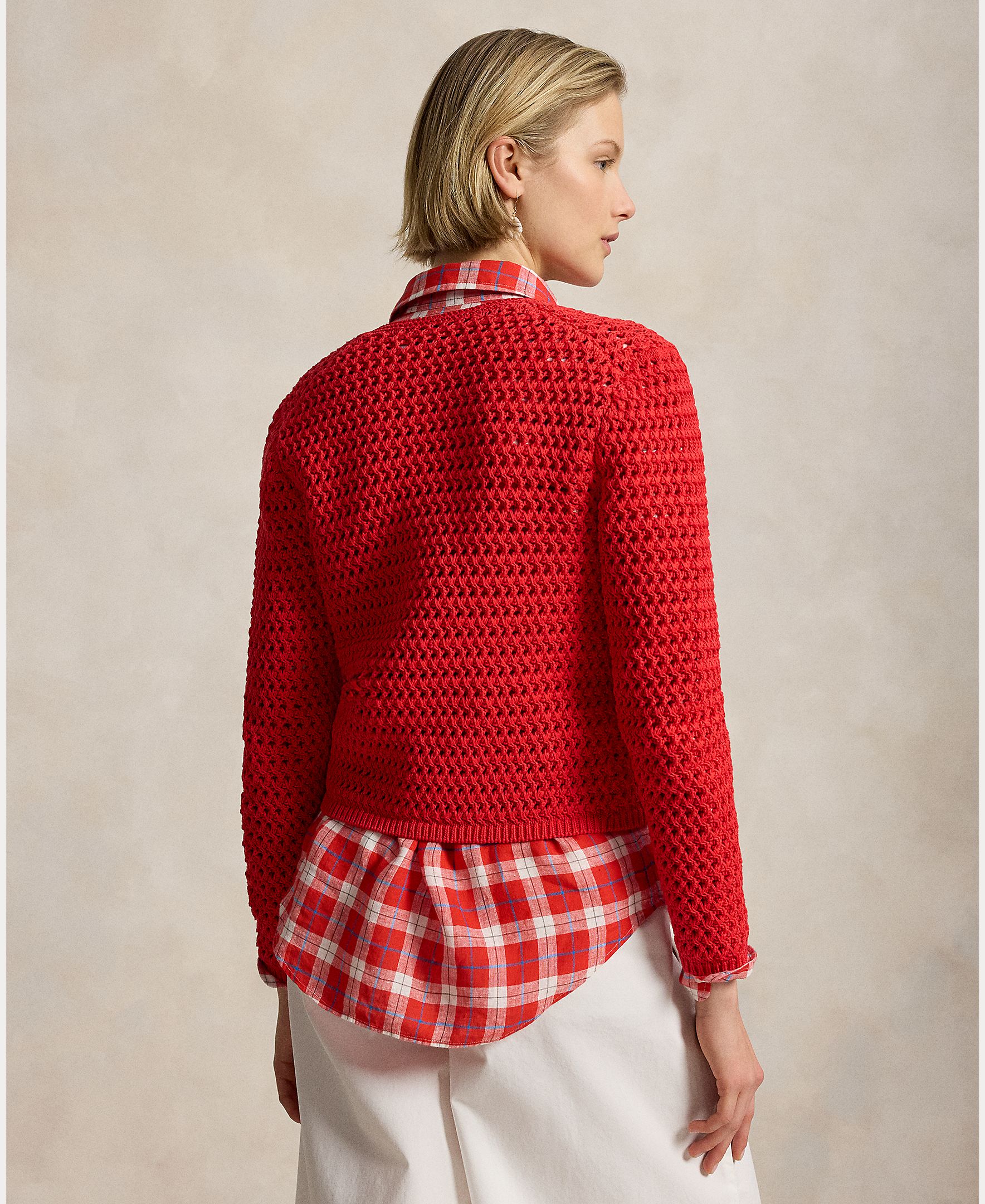 Cardigan de Malha de Algodão Vermelho-3