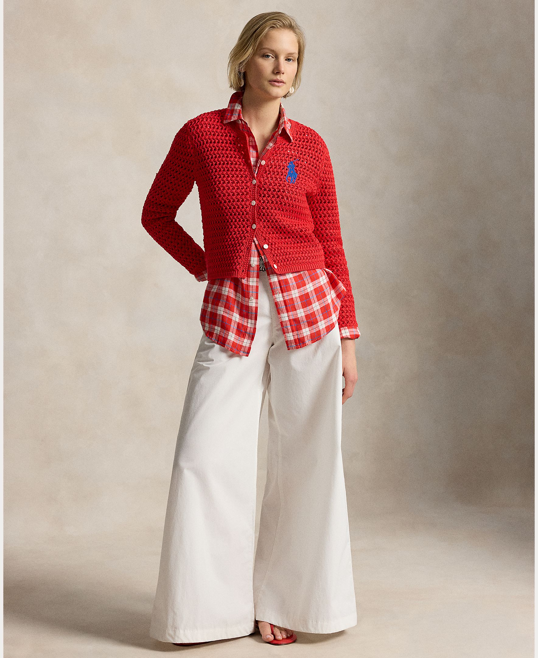 Cardigan de Malha de Algodão Vermelho-6
