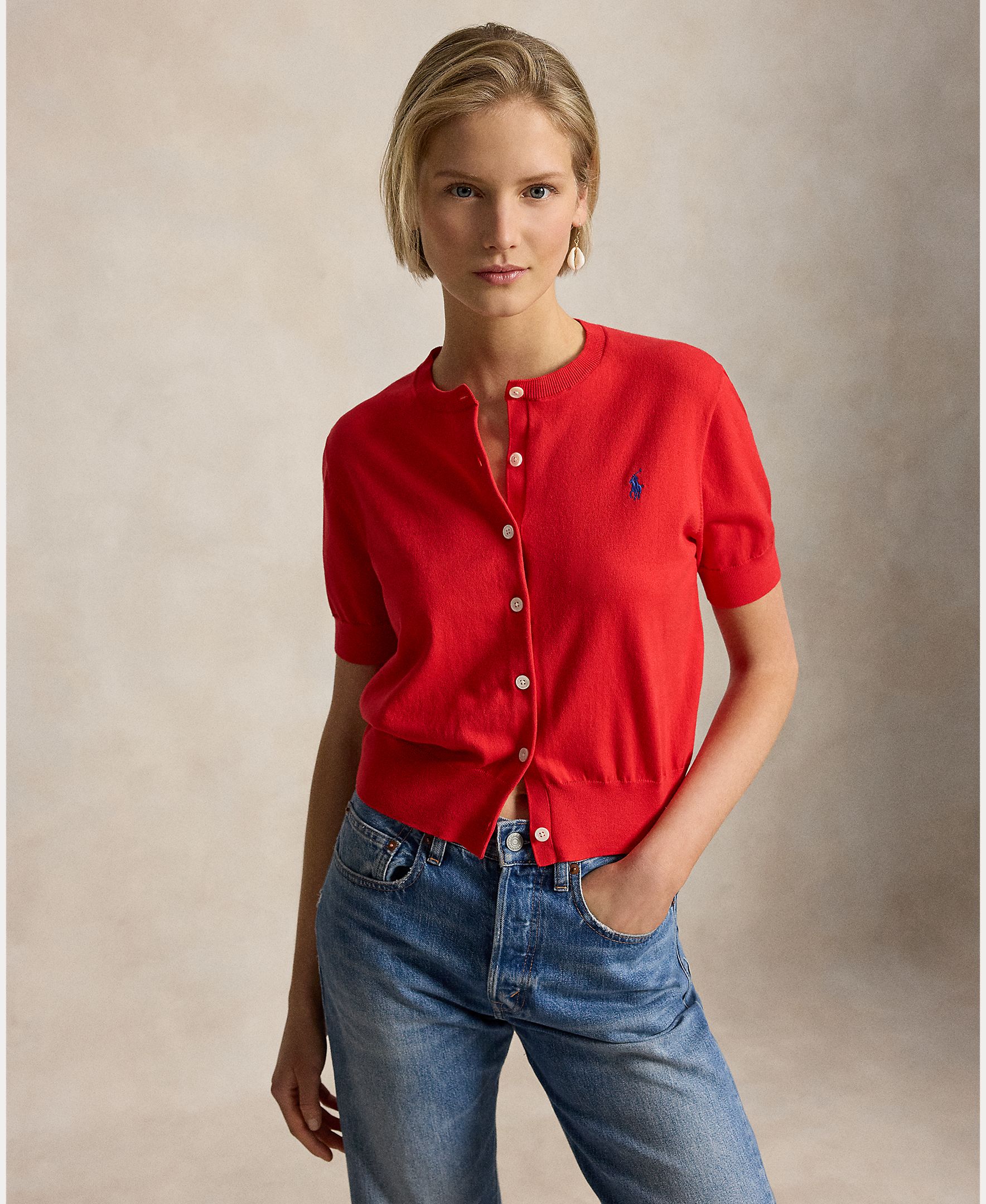 Imagem 0 de Cardigan de Algodão com Manga Curta