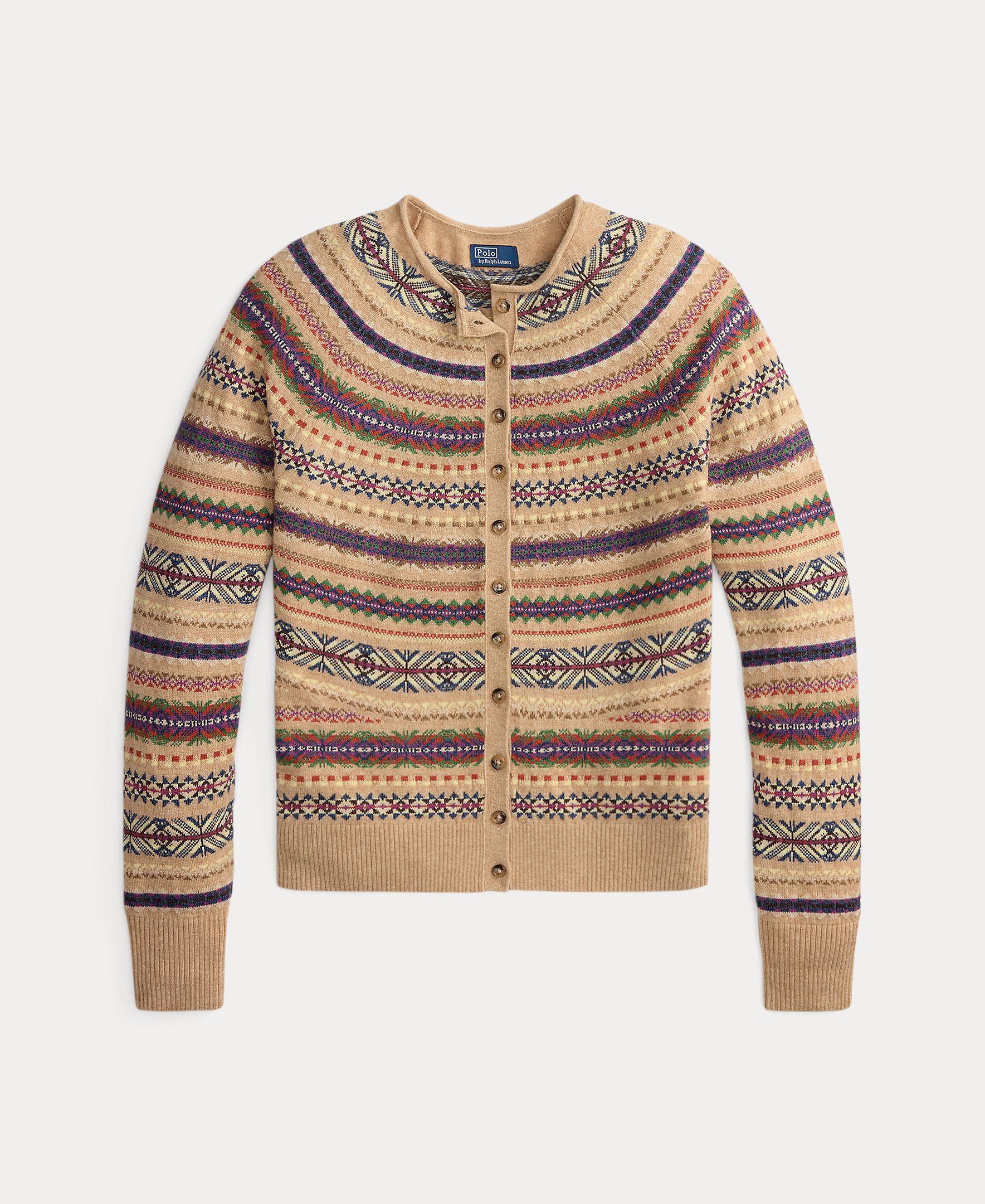 Cardigan de Decote Redondo Estampado Bege-5
