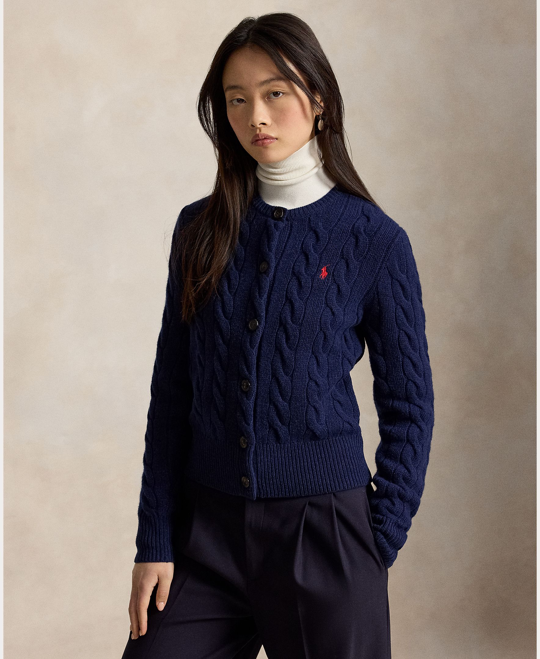 Imagen 0 de Cárdigan de mujer de lana y cashmere en punto de ochos Azul marino