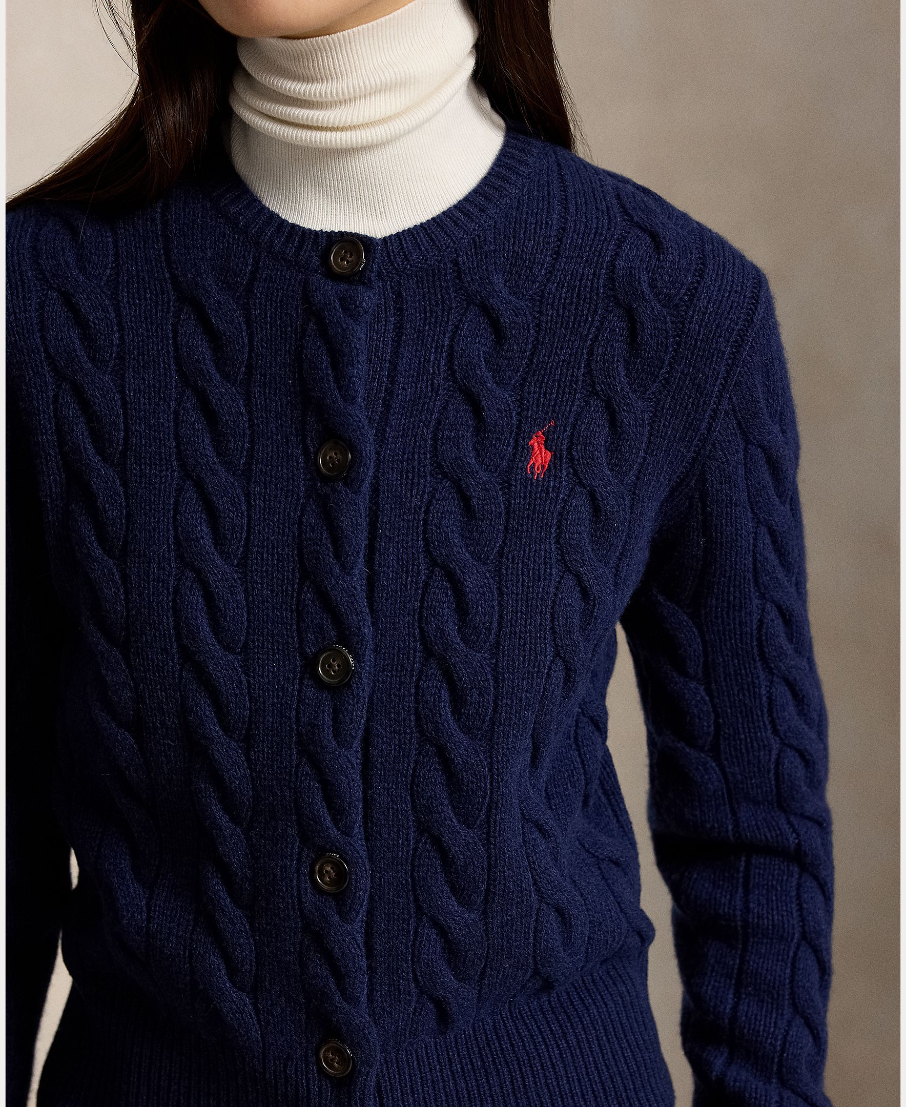 Cárdigan de mujer de lana y cashmere en punto de ochos - Polo Ralph Lauren - Azul marino Azul marino-4