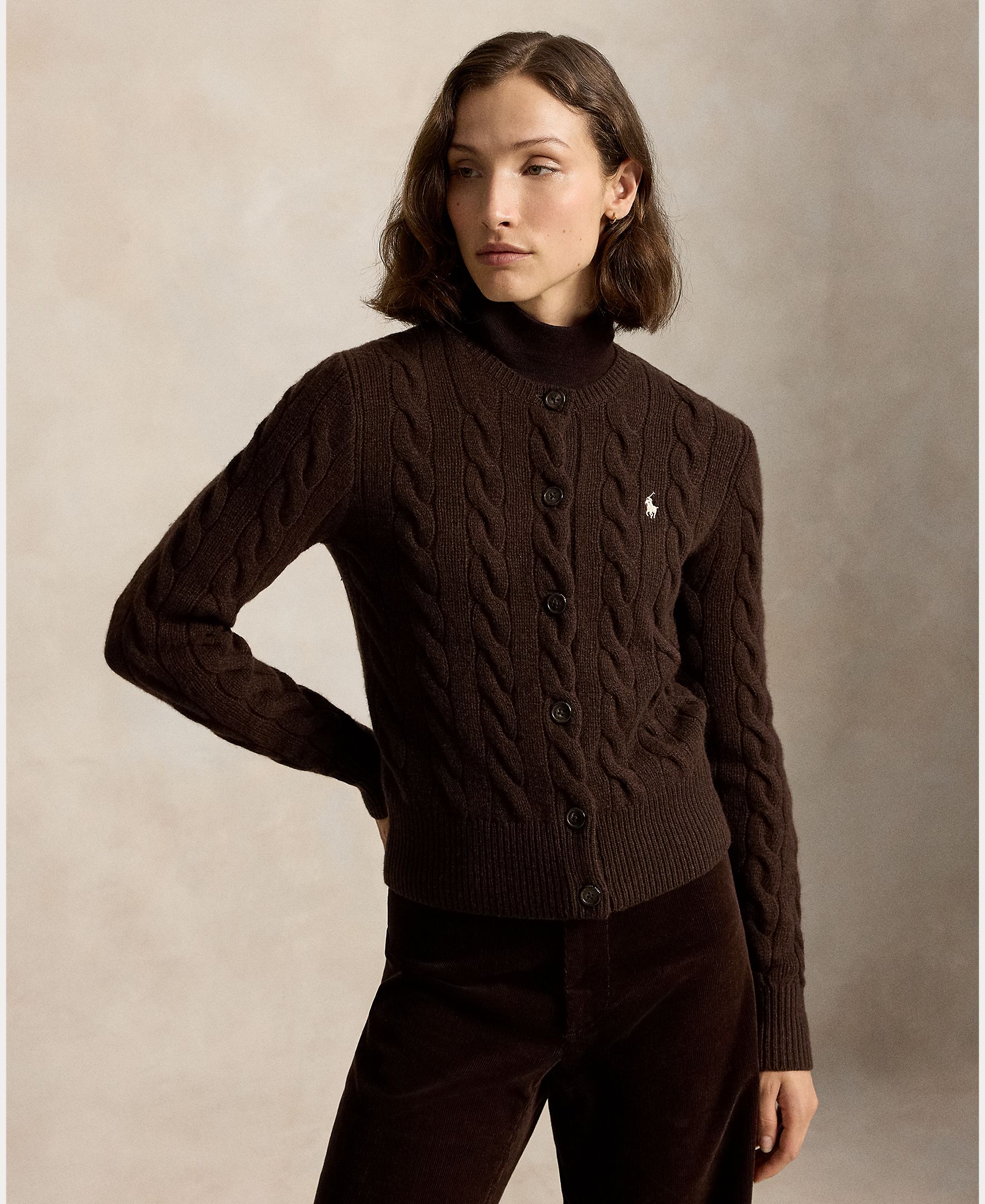 Cárdigan de mujer de lana y cashmere en punto de ochos - Polo Ralph Lauren - Marrón oscuro Marrón oscuro-1